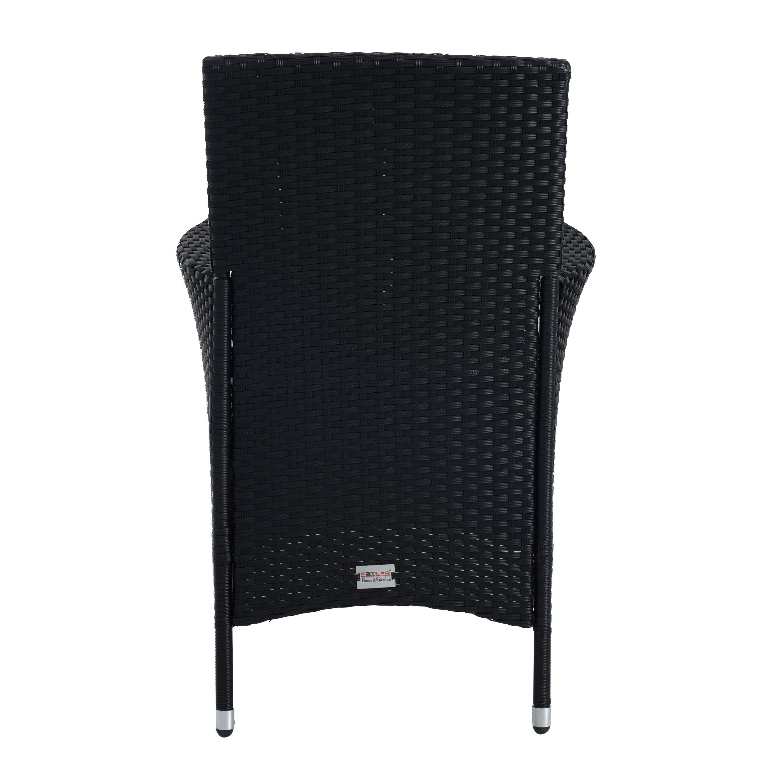 ESTEXO Gartenstuhl Rattan Gartensessel Polyrattan Stuhl 2er Set Garten Sessel Schwarz – Bild 4 von 5
