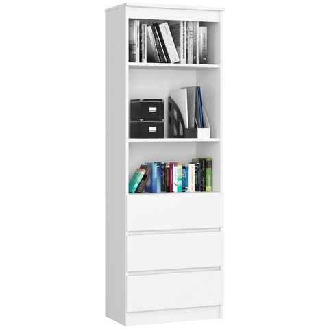 Home Collective Bücherregal Schrank Büroregal weiß 60cm breit 180cm hoch, mit 3 Schubladen