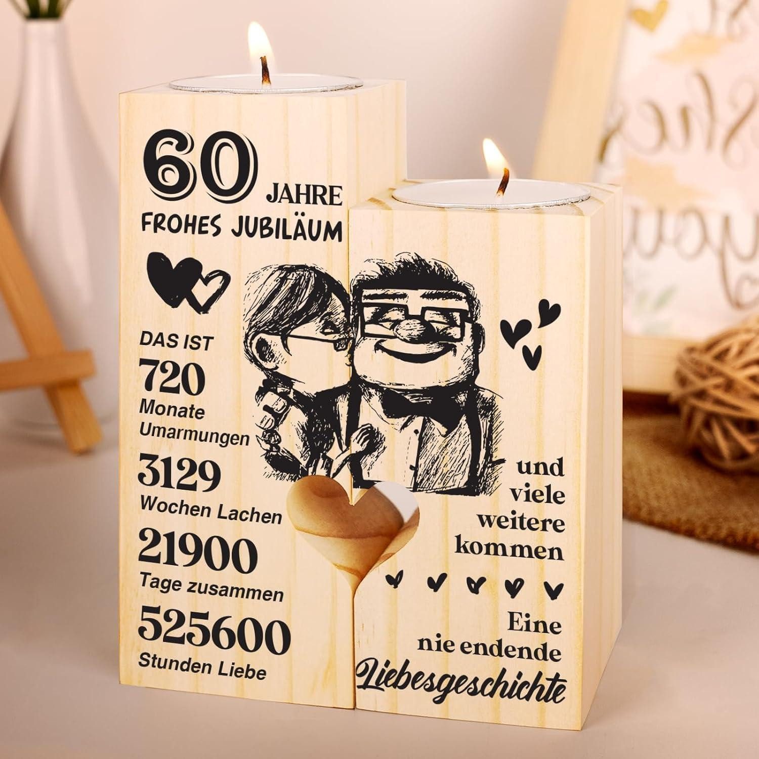 Einanmut Kerzenständer Diamantene Hochzeit Kerzenständer Holz Deko 60. Hochzeitstag Geschenk