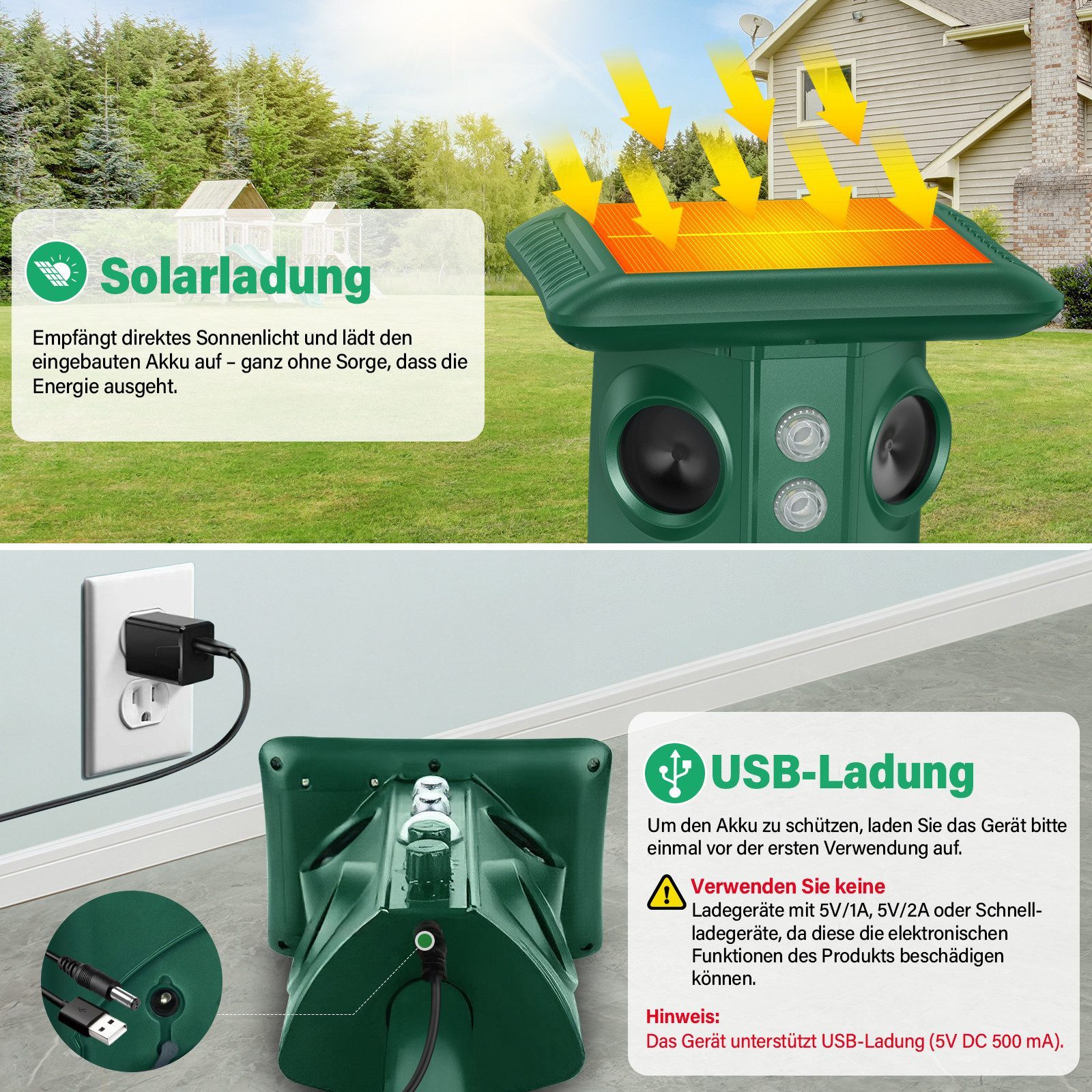 ANYSUN Ultraschall-Tierabwehr Solar Ultraschall Rattenabwehr - Wasserdicht IP65,Rattenstop, Ultraschall-Repeller, Ultraschall-Mäuseabwehrgeräte, Solar Marderschreck & Rattenabwehr - 9m Reichweite Außen