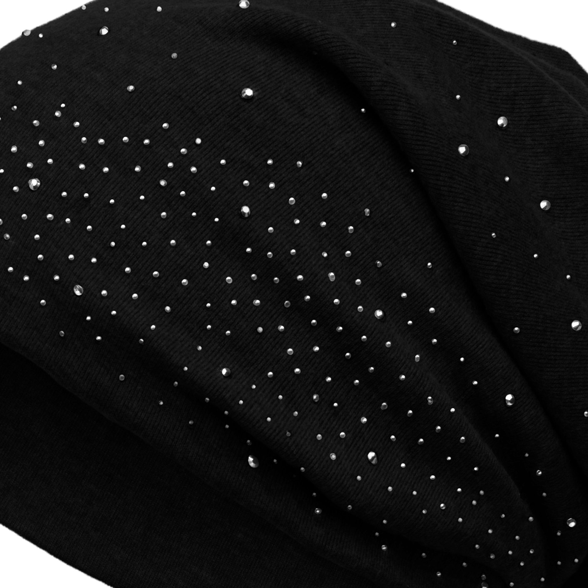 Mütze Beanie schwarz Strass warmem (uni) Caspar Flanell mit MU137 Stoff und Beanie