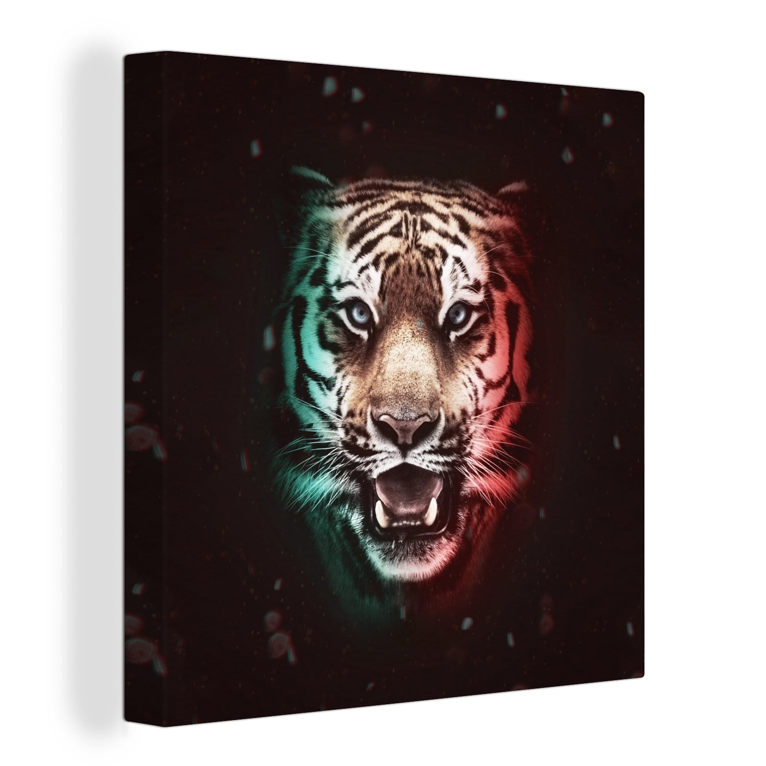 OneMillionCanvasses® Leinwandbild Tiger - Farbe - Tiere, (1 St), Leinwand Bilder für Wohnzimmer Schlafzimmer