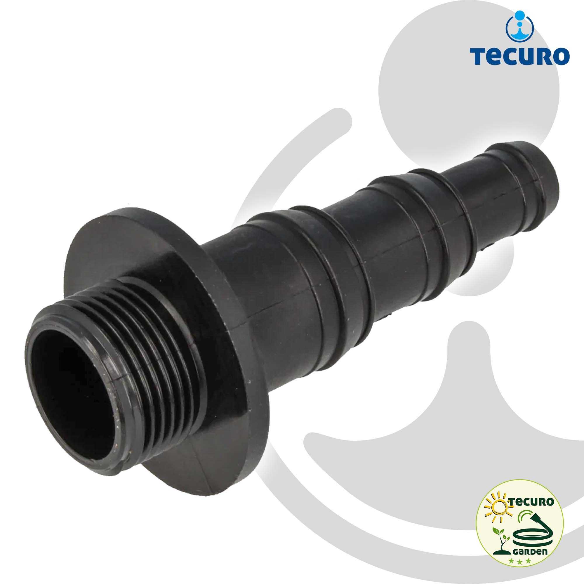 tecuro Wasserrohr Durchführung mit Schlauchtülle Ø 12/19/25 mm - PP schwarz, 1 Zoll AG