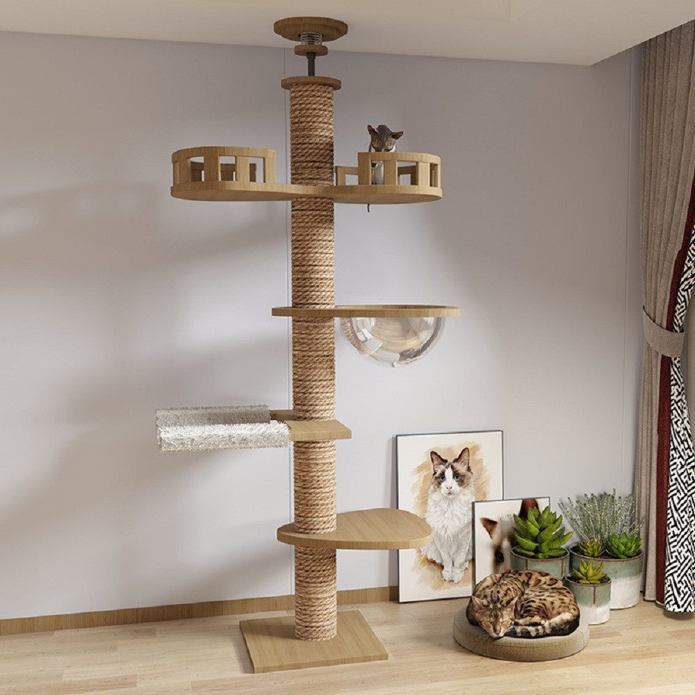 RAIKOU Kratzbaum Katzenhöhle, Etagenboy,Cat Tree, Sisal-Seil, Kratzstange, Stabil, 250cm
