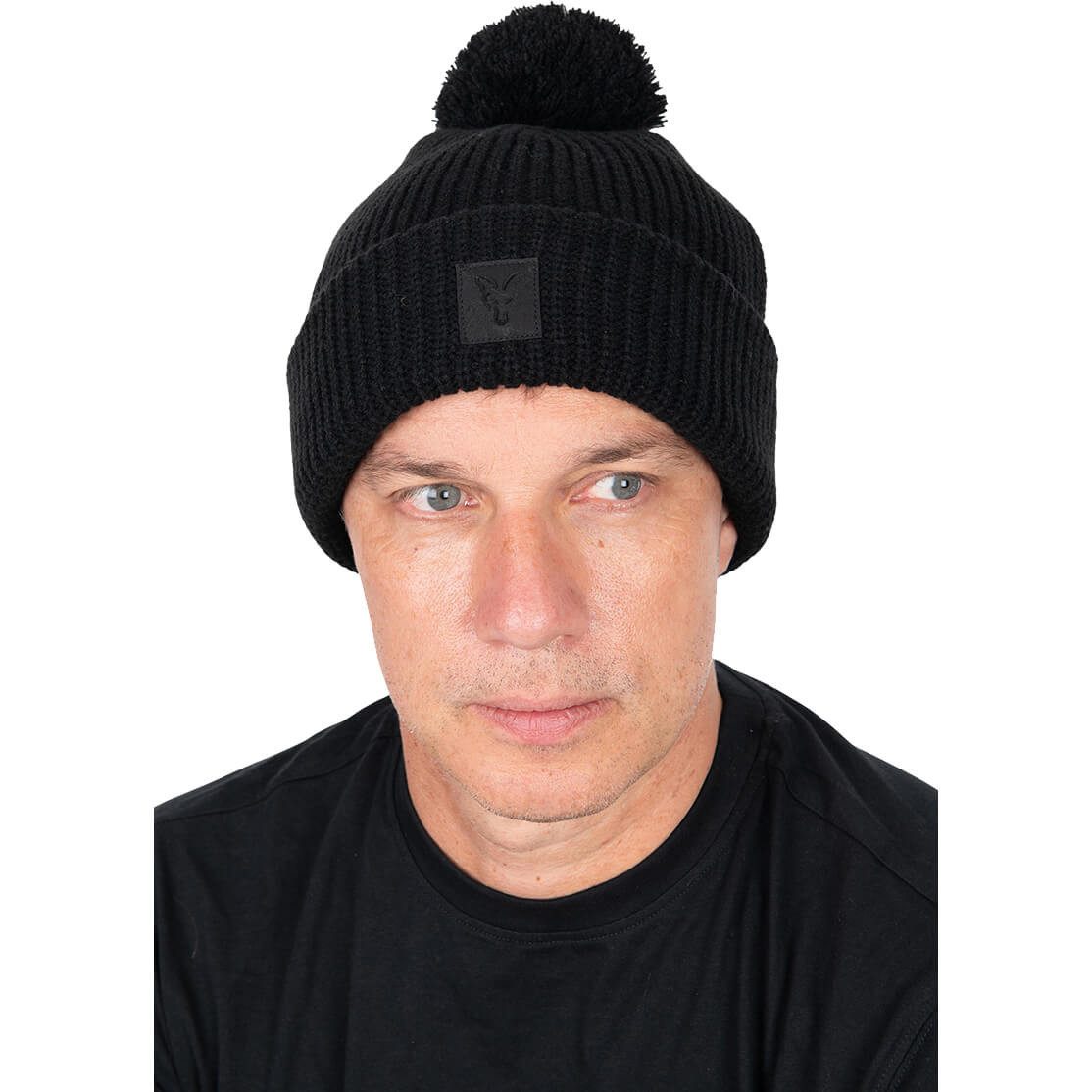 FOX International Beanie Fox HD Acryl Beanie Schwarz Strickmütze mit breitem Umschlag mit breitem Umschlag