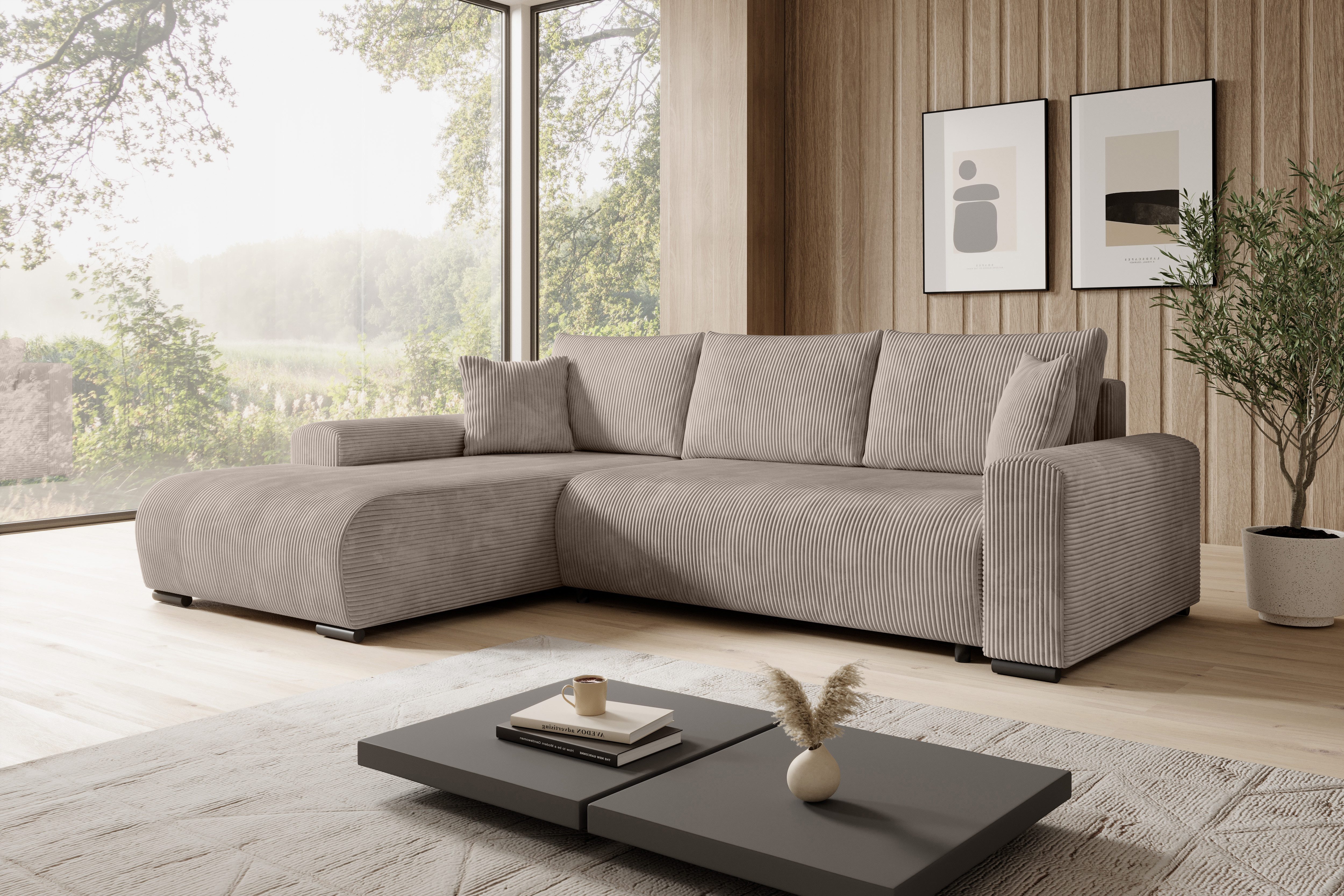 storez24 Ecksofa Ellen, cordstoff mit Schlaffunktion frei Verwendungsstelle geliefert