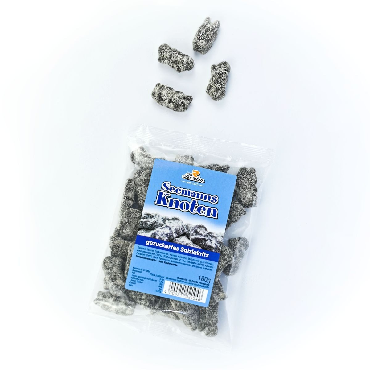 Rexim Süßigkeit Rexim Lakritz Seemannsknoten 180g – Gezuckertes Salzlakritz, 180 g