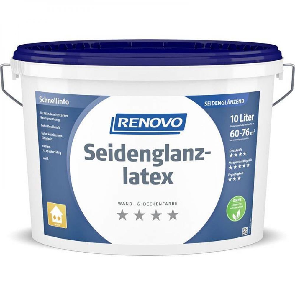 Renovo Wandfarbe Renovo Seidenglanzlatex weiß 10 Ltr. Latexfarbe