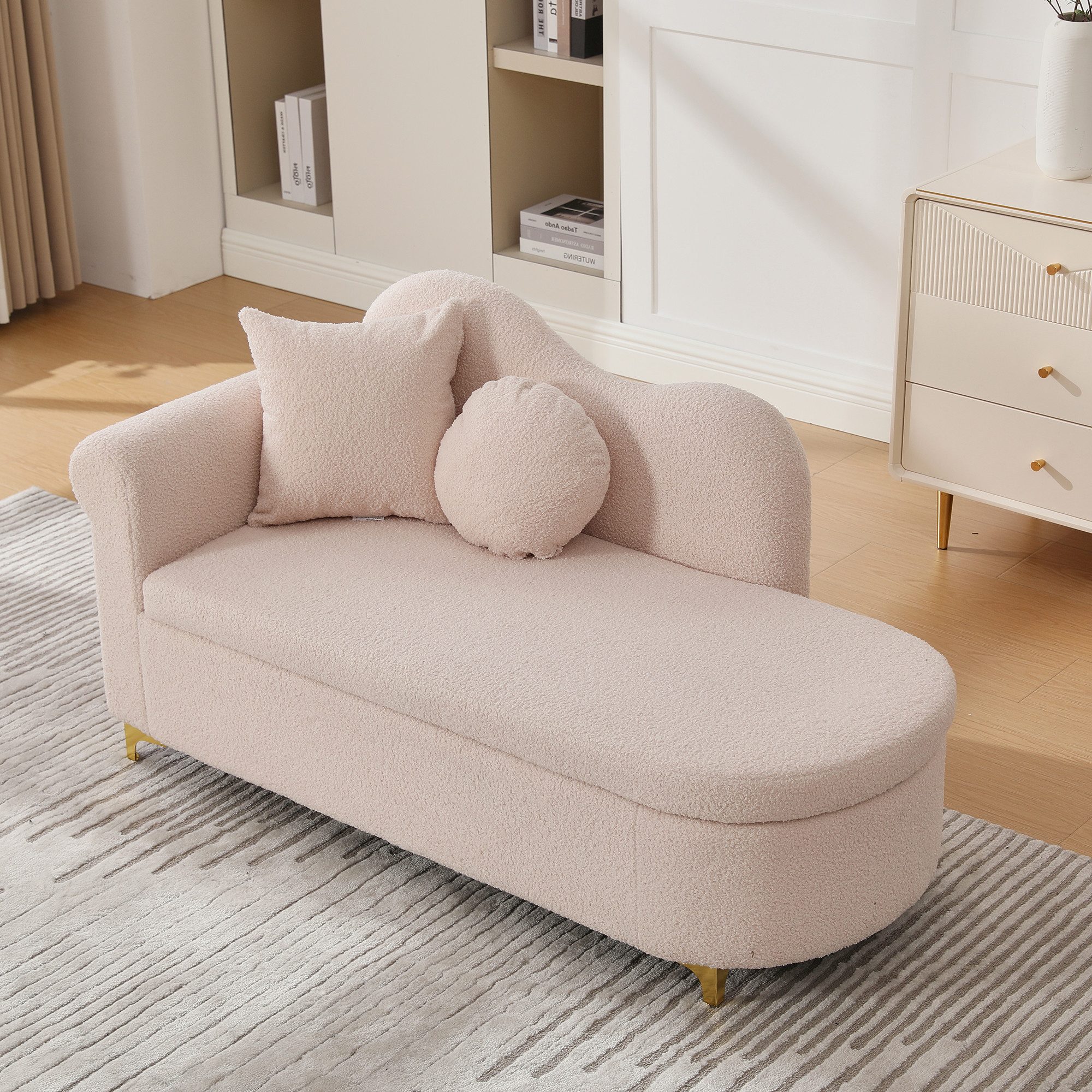 MODFU Chaiselongue Multifunktionale Chaiselongue 134x64x70 cm, Teddyplüsch, Wellenförmige Rückenlehne, hochdichter Sitzkissen 1 Teile, Inkl. Lenden- & Nackenkissen, Stauraum integriert