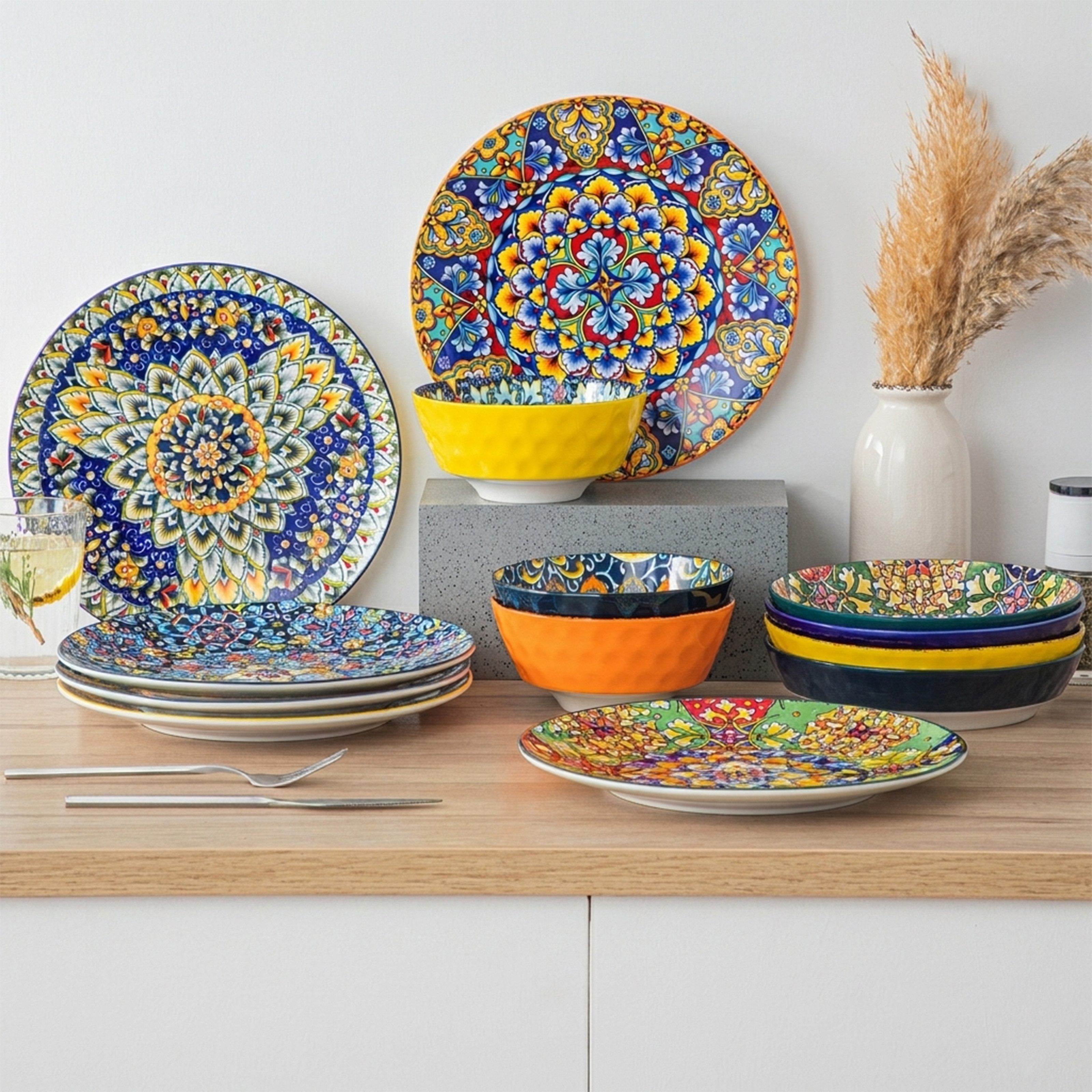 vancasso Teller-Set SIMI, 6-tlg Speiseteller, für 6, Porzellan, BOHO-Stil (6-tlg), 6 Personen, Porzellan