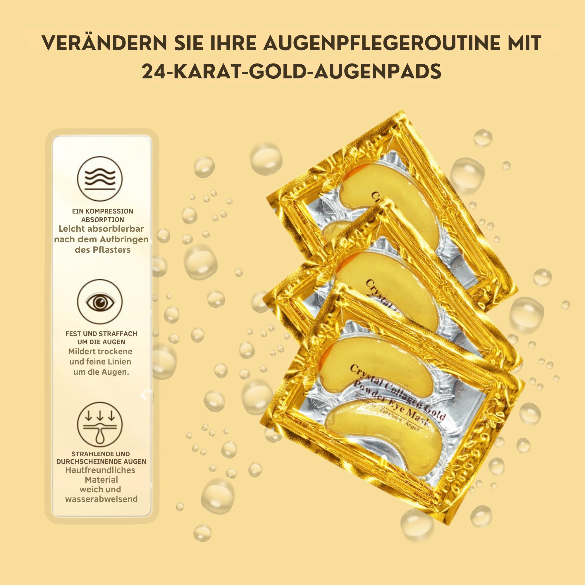 Montegoni Augenpads 24K Gold Augenpads 20 Paare – Anti-Aging Gelpads gegen Augenringe, 24K Gold Augenpads 20 Paare