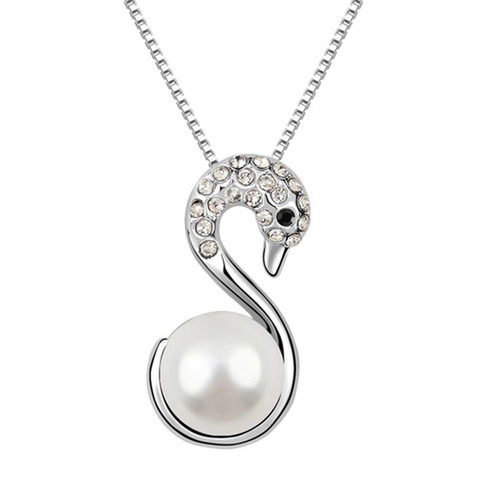 BUNGSA Damen Perlen Halskette Ketten-Set Necklace Silber aus Swan Kette (1-tlg), Messing