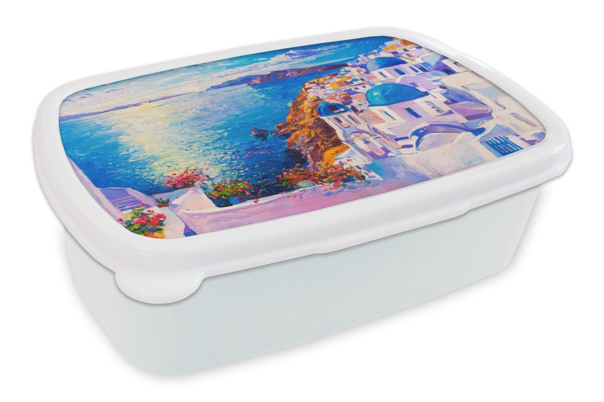 Kunststoff, für Öl, weiß und - und (2-tlg), für Mädchen Erwachsene, - Brotdose, Lunchbox - Griechenland Jungs Wasser Malerei Kinder MuchoWow Brotbox