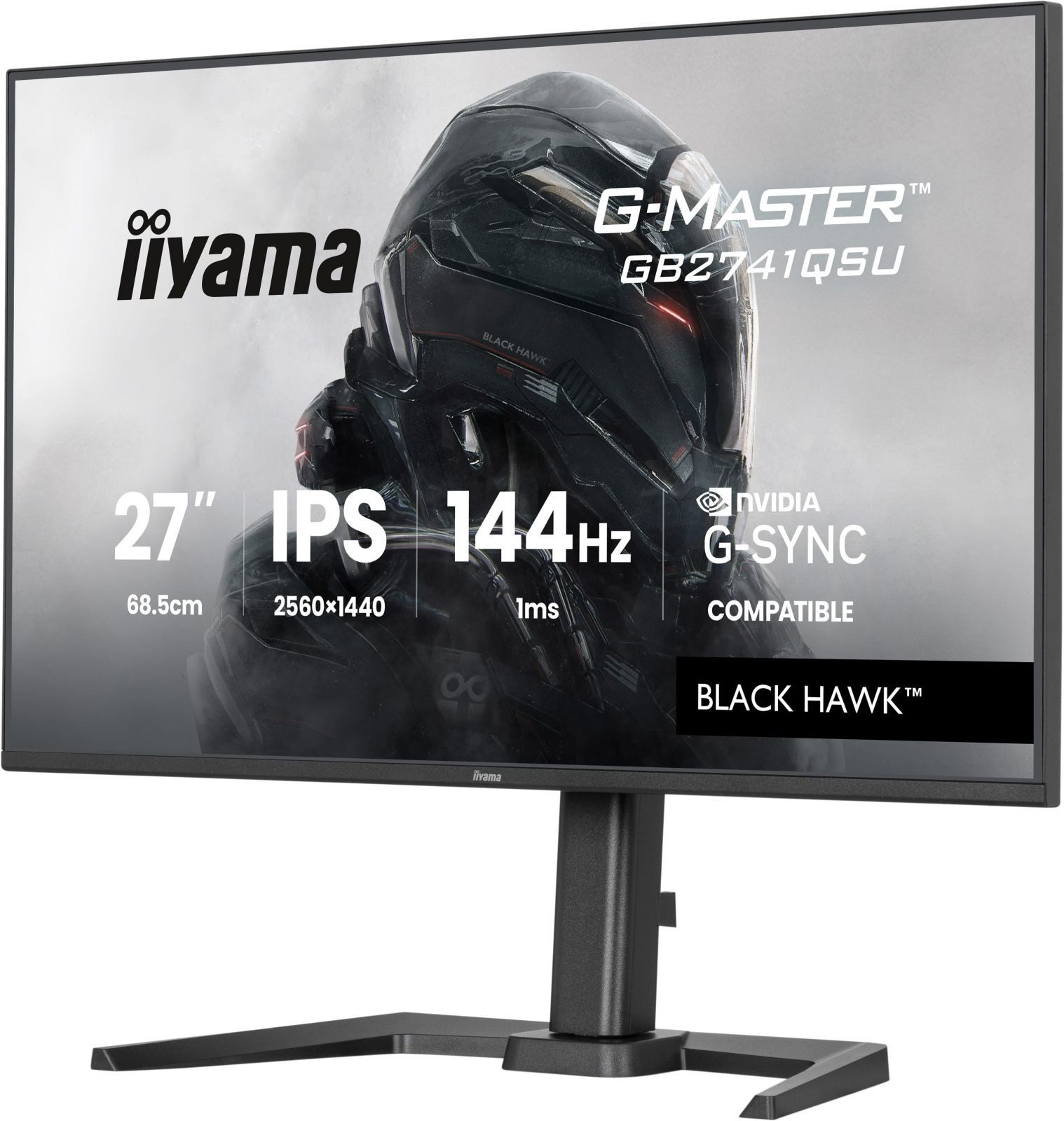 Iiyama GB2741QSU-B1 TFT-Monitor (2560 x 1440 px, 4K Ultra HD, 1 ms Reaktionszeit, 144 Hz, IPS, Adaptive-Sync, Lautsprecher, G-SYNC, HDCP, Pivot, Höhenverstellbar)
