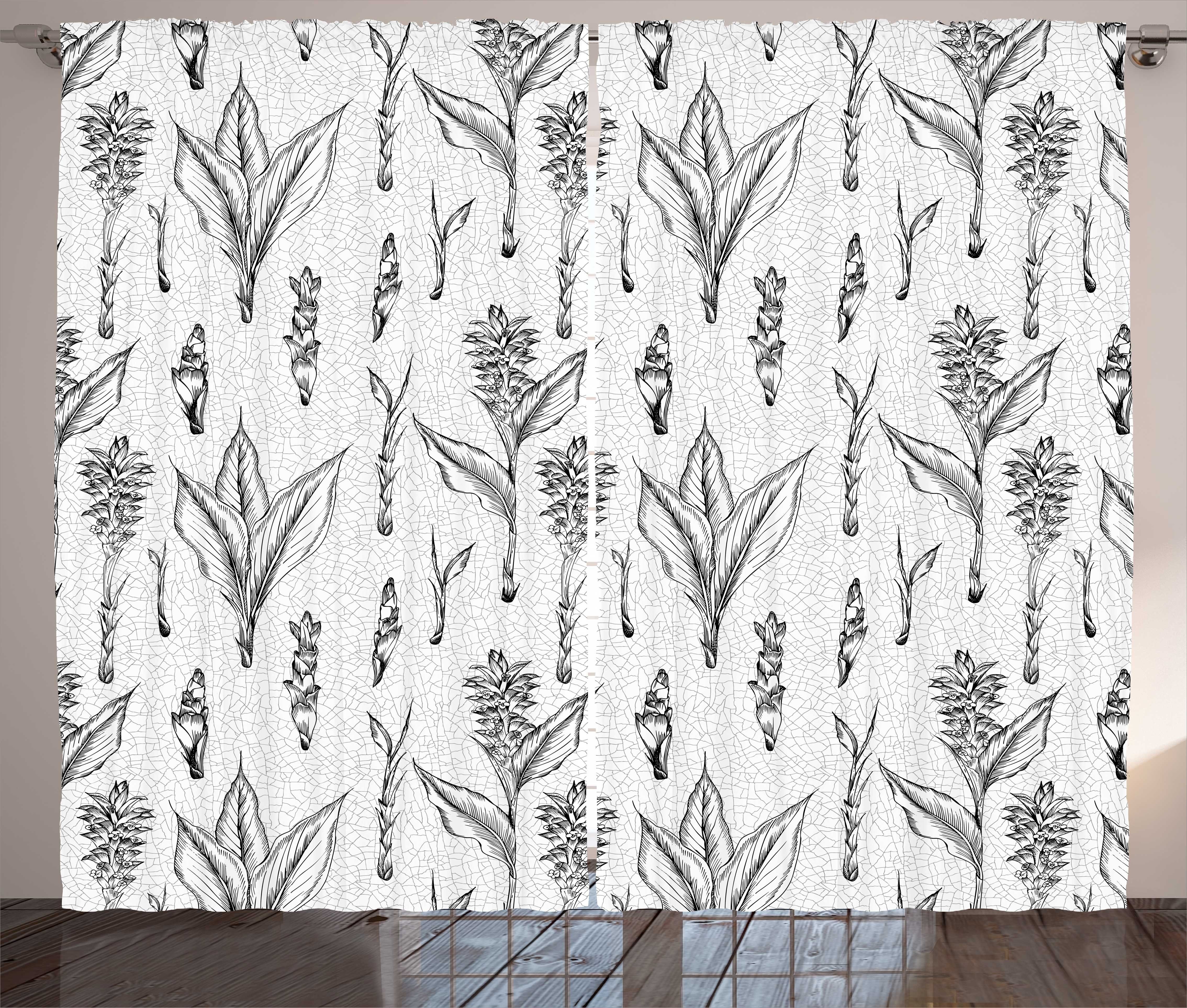 Gardine Schlafzimmer Kräuselband Vorhang und Kunstwerk Pflanzen von Kurkuma Skizzieren Schlaufen Haken, Abakuhaus, mit