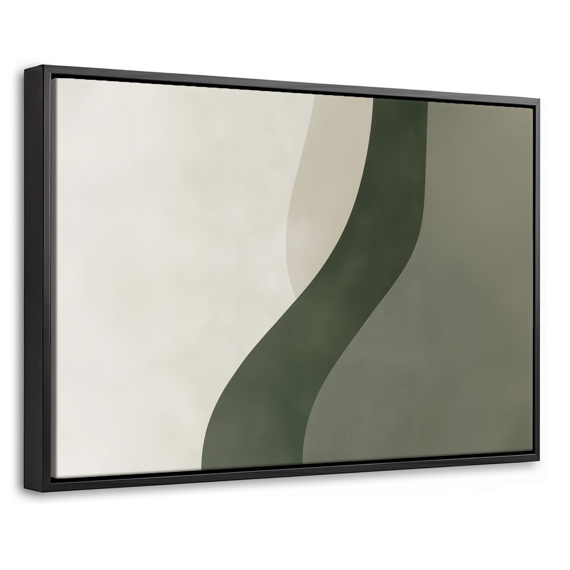 OneMillionCanvasses® Leinwandbild mit Rahmen - Japandi - Grün - Abstrakt - Modern, Fotodruck (1 St), Bilder, Zimmer Wand Bild Dekoration 30x20cm