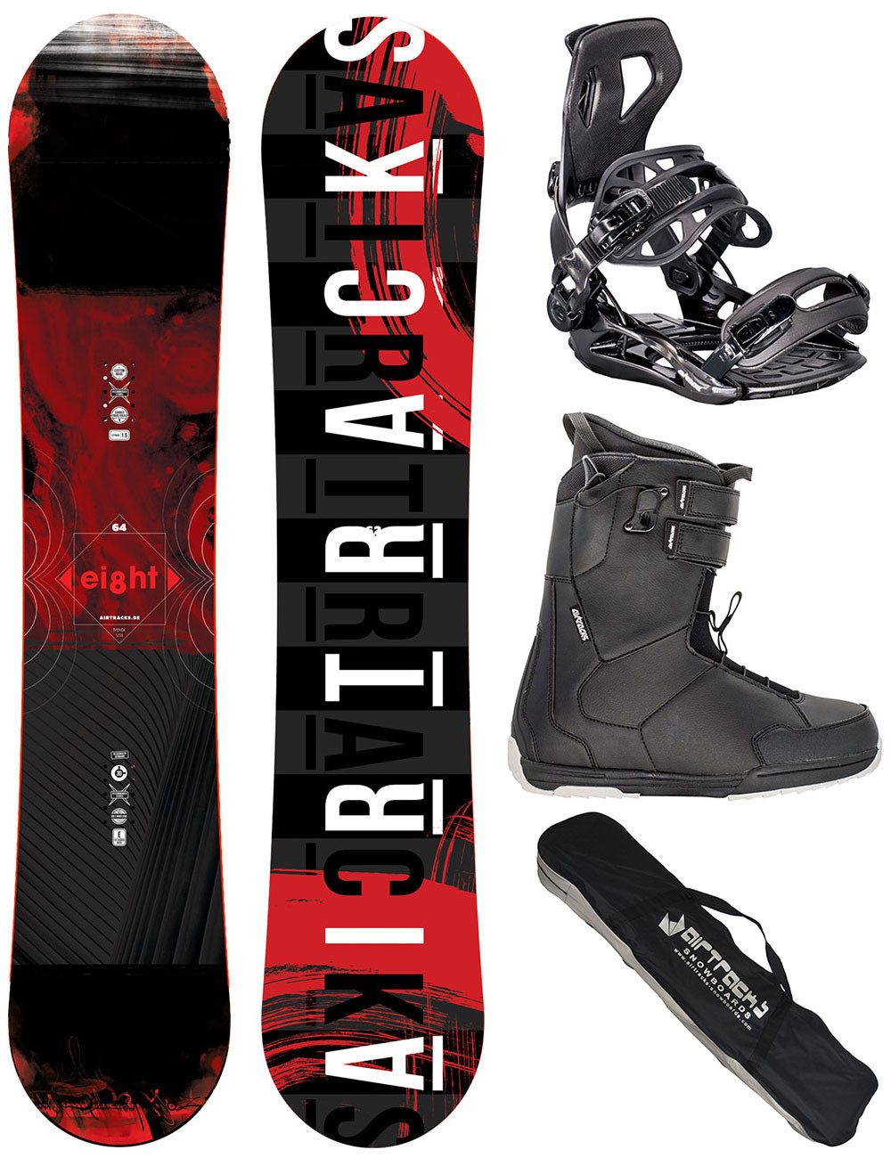 Airtracks Snowboard Herren Snowboard Komplett Set Eight Rocker Wide »Mod. 26/27 (4 St., 4er Pack), Snowboard + Bindung Master + Boots + SB Bag / 150 155 160 164 cm