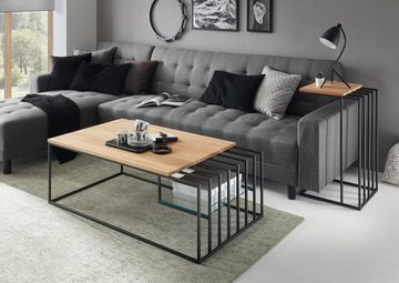 MCA furniture Couchtisch Juba (Wohnzimmertisch Asteiche massiv und schwarz, 120 x 60 cm), Massivholz geölt, mit Ablage
