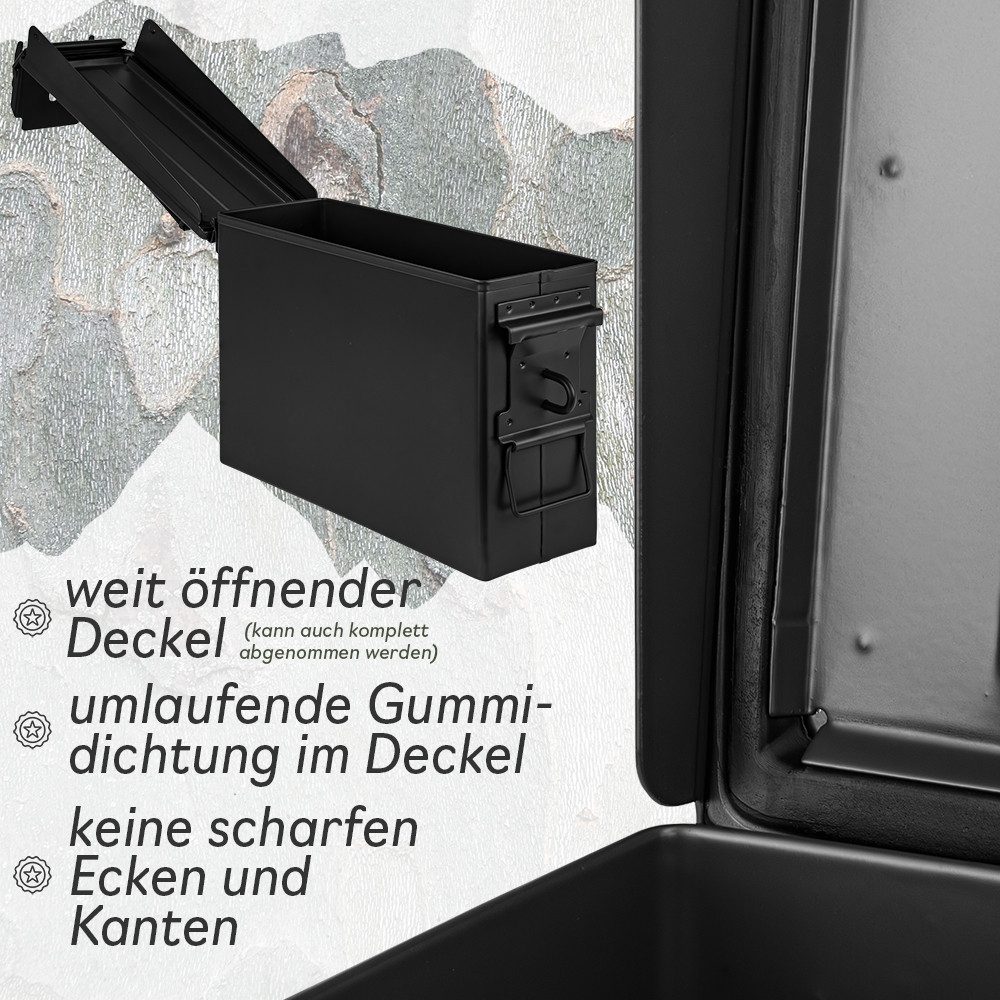 Trucky Aufbewahrungsbox Ammo Box Munitionsbox Box Metallkiste Metallbox Schwarz Metall – Bild 5 von 5