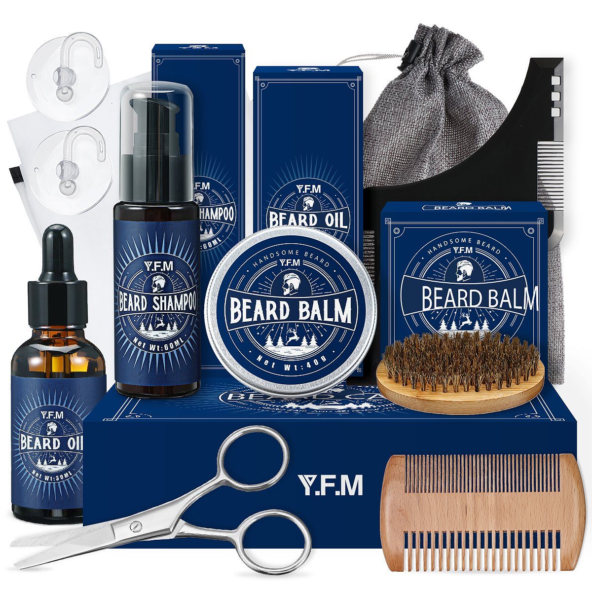 Y.F.M Bartpomade, 9-tlg., Bartpflege-Set, Pflegewerkzeuge Geschenk für Männer, Pflegewerkzeuge Bartpflege-Set für Männer