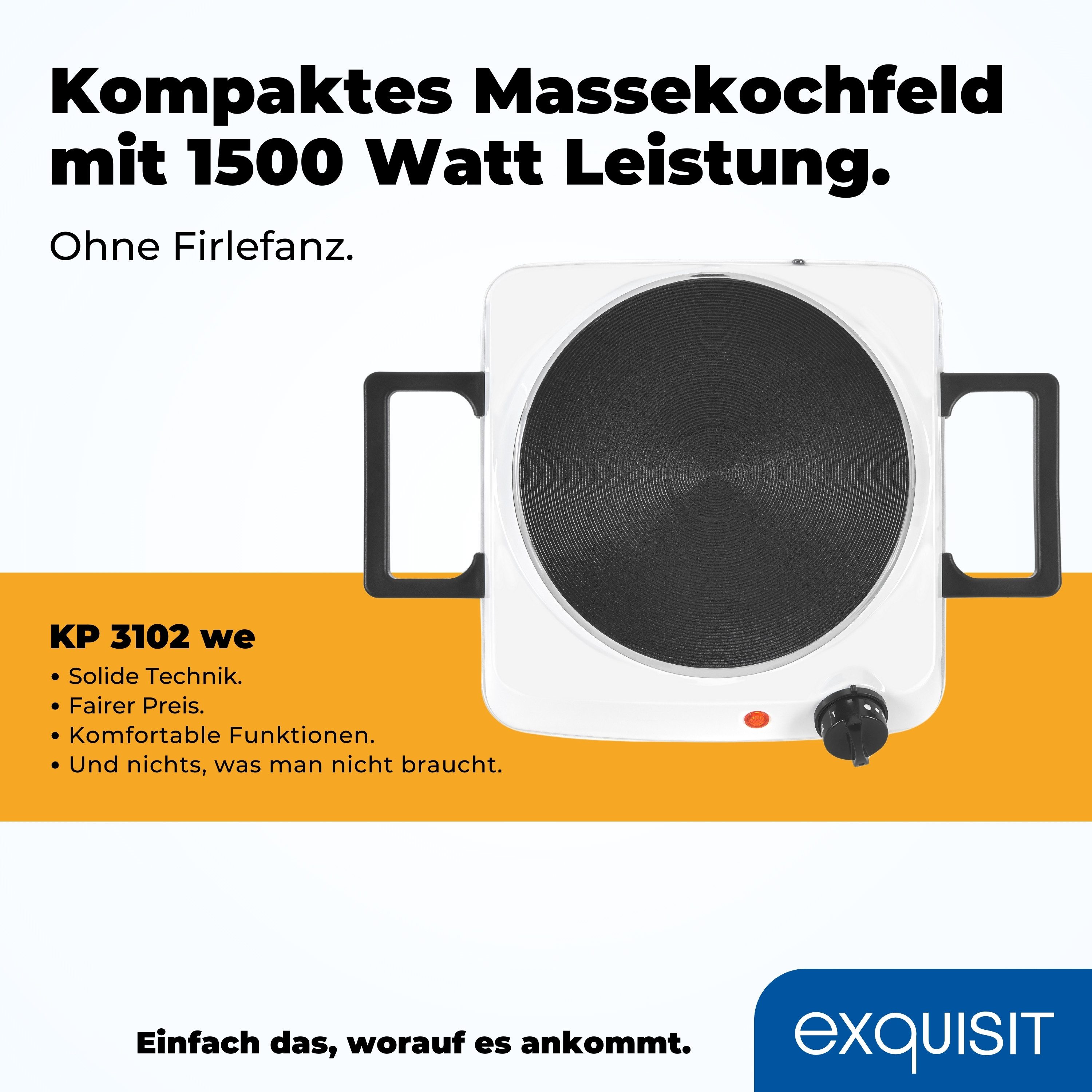 exquisit Einzelkochplatte KP 3102, 1500 W, Massekochfeld, flexibles Kochen überall