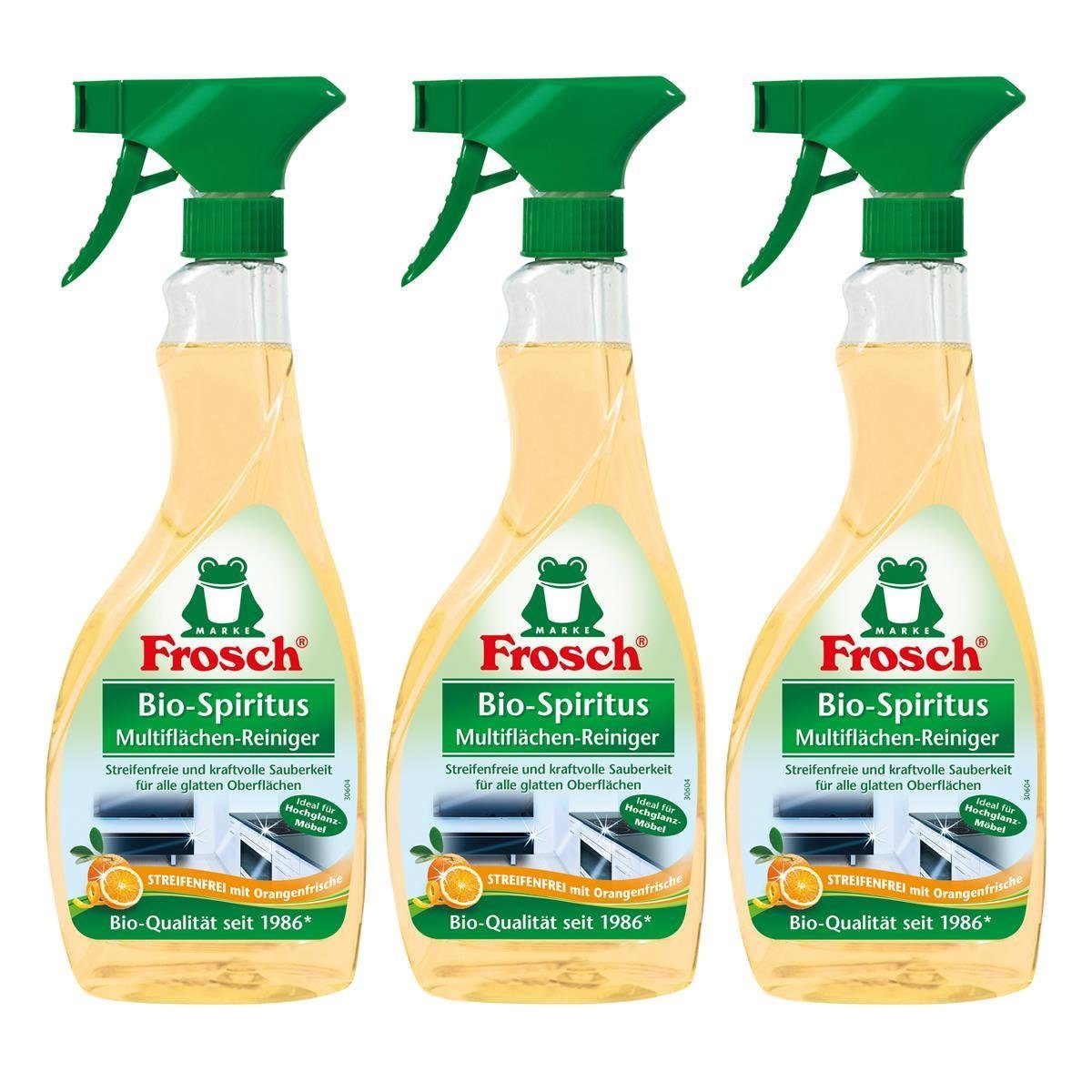 FROSCH 3x Frosch Orangen Multiflächen-Reiniger Sprühflasche 500 ml Glasreiniger