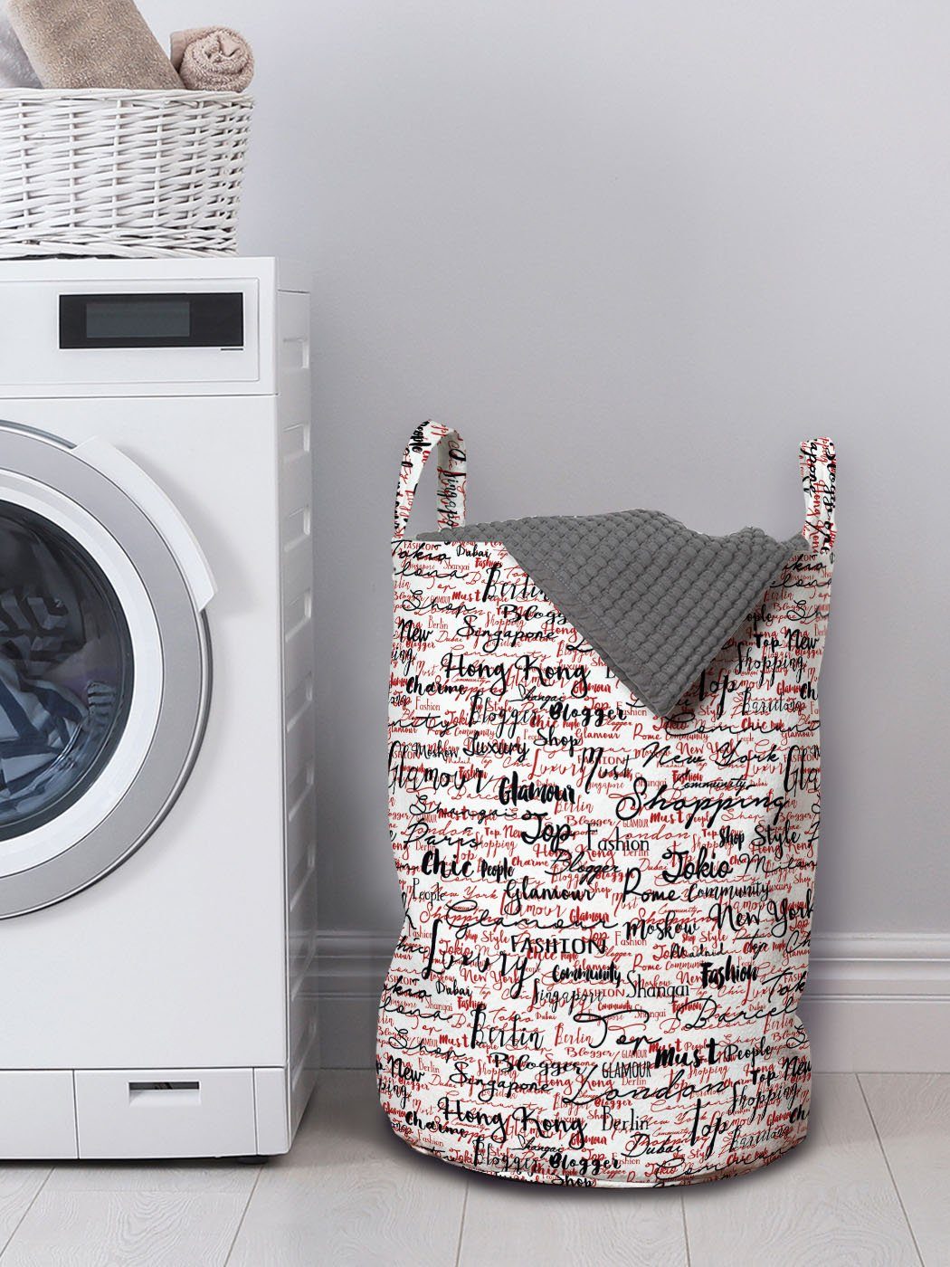 für und Modern Weise Griffen Worte Kordelzugverschluss Populäre mit Waschsalons, Abakuhaus Art Wäschesäckchen Wäschekorb