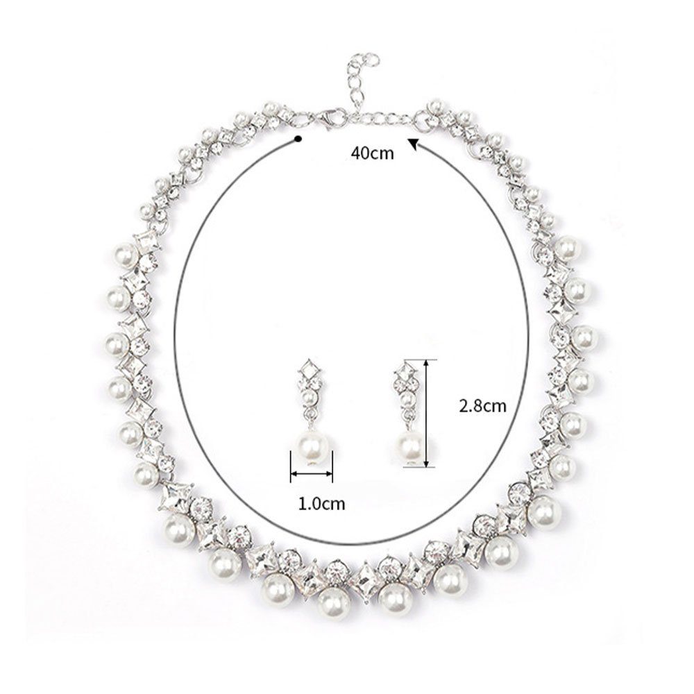 Hochzeitsschmuck Perlenkette Damenschmuck Schmuckset Ohrringe funkelndes set, 2-tlg LAKKEC
