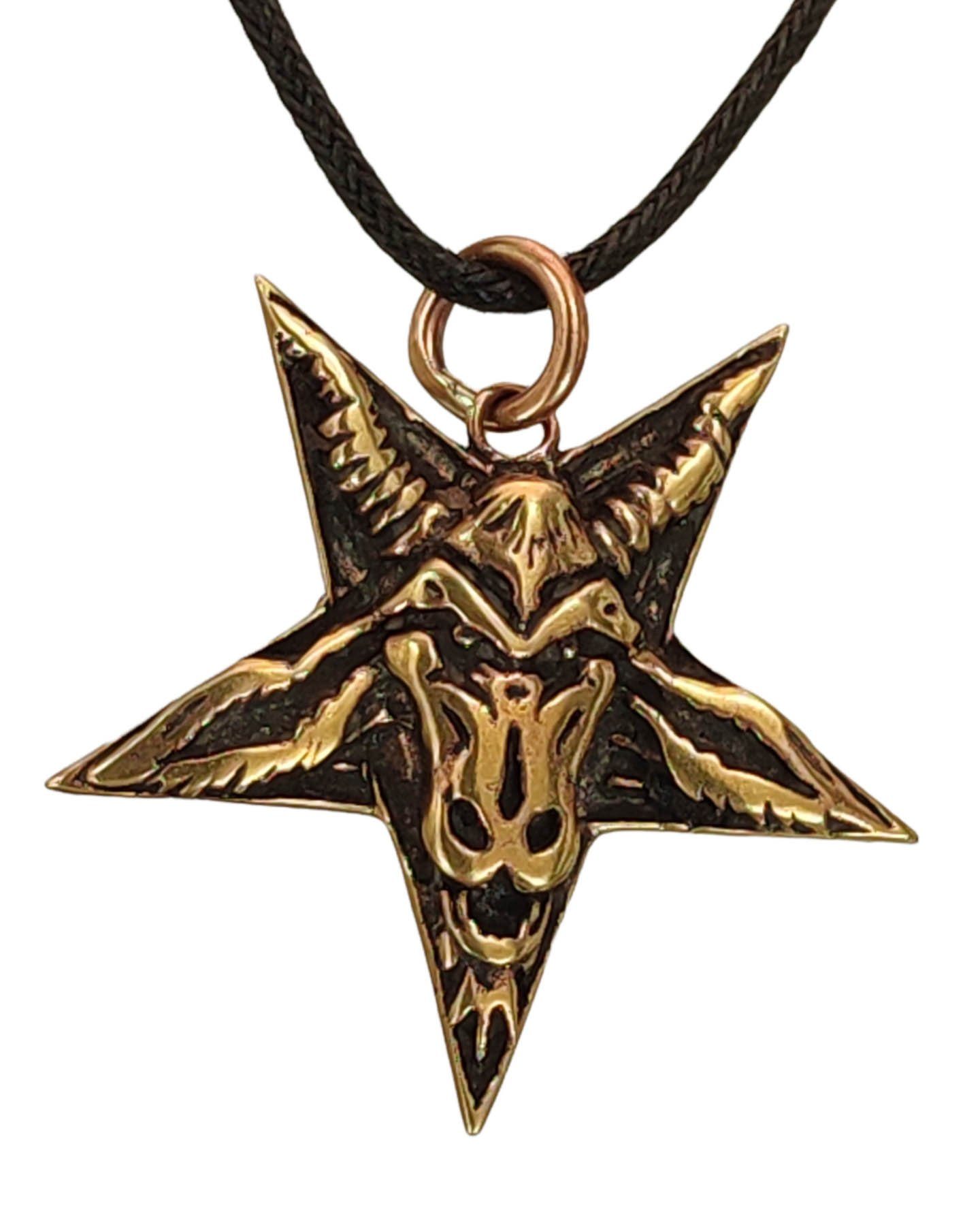 Luzifer Drudenfuß Satan Teufel Hexer Bronze of Pentagramm Leather Kettenanhänger Kiss