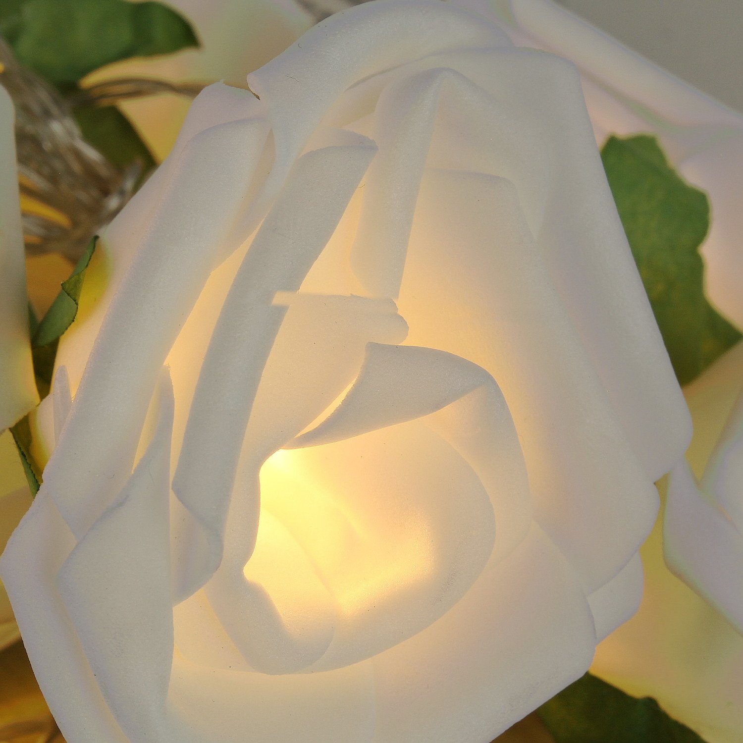 cm weiß 10 Macosa 175 Warmweiß LED-Lichterkette Rosen LED Home Weiß batteriebetrieb Romantik, Lichterkette mit Kunstblumen