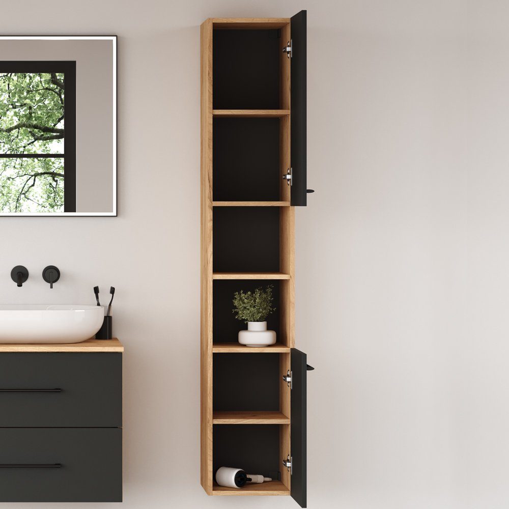 Planetmöbel Hochschrank LUX Hochschrank Gold Eiche / Anthrazit 30 cm günstig online kaufen