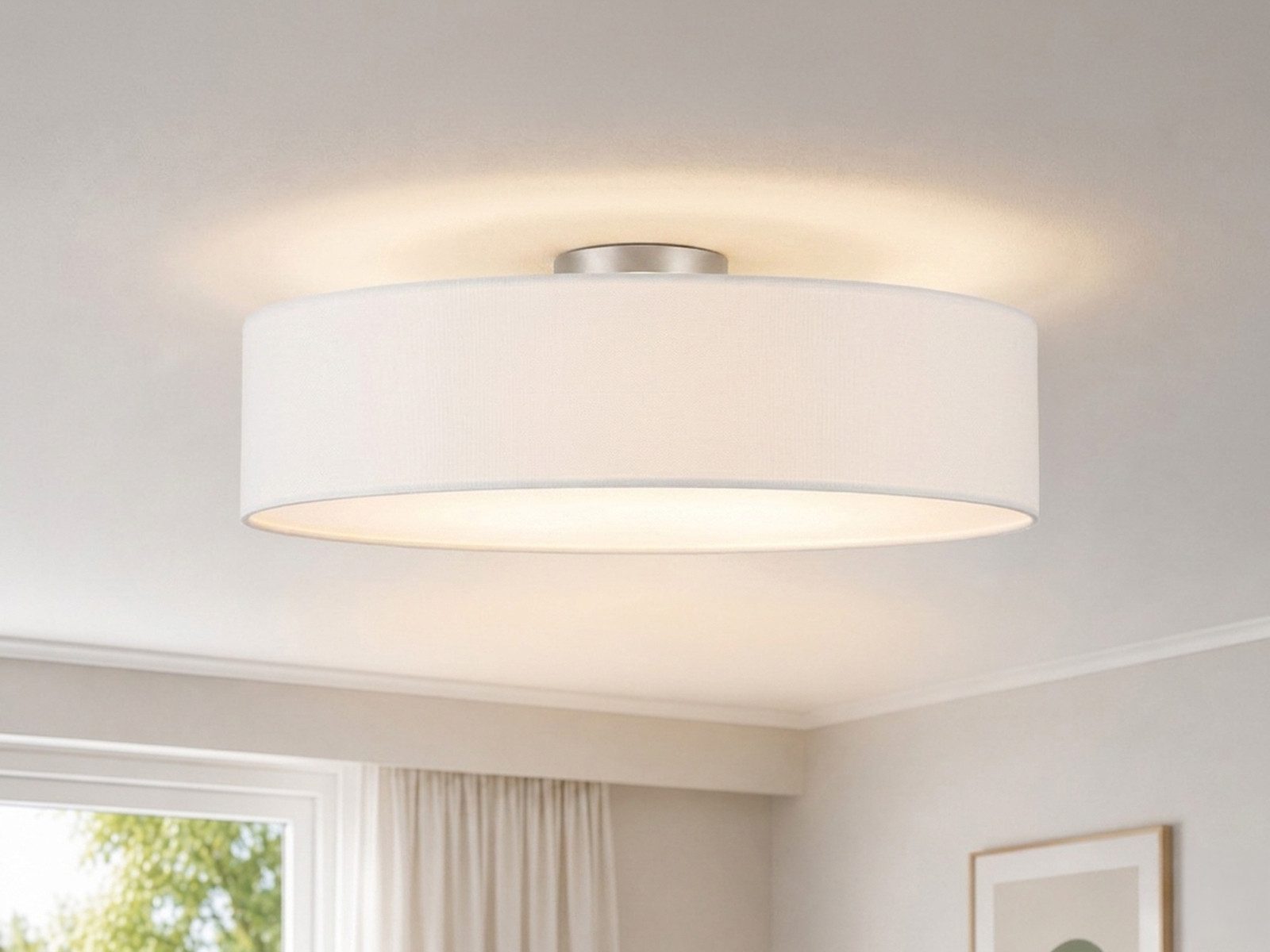 meineWunschleuchte Deckenleuchte mit Stoff Lampenschirm Weiß Ø 50cm, ohne Leuchtmittel, große Stoff-Lampe, gemütliche Deckenlampe, E14 Schlafzimmerlampe