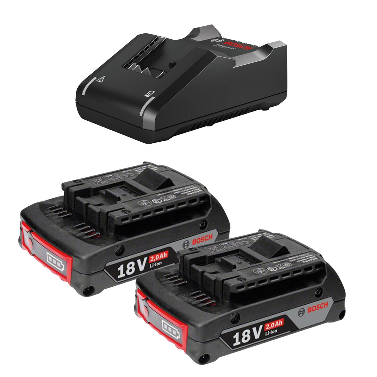 Bosch Starter-Set 18 V / 2x 2,0 Ah Akku + Ladegerät GAL 18V-40 Akku-Set