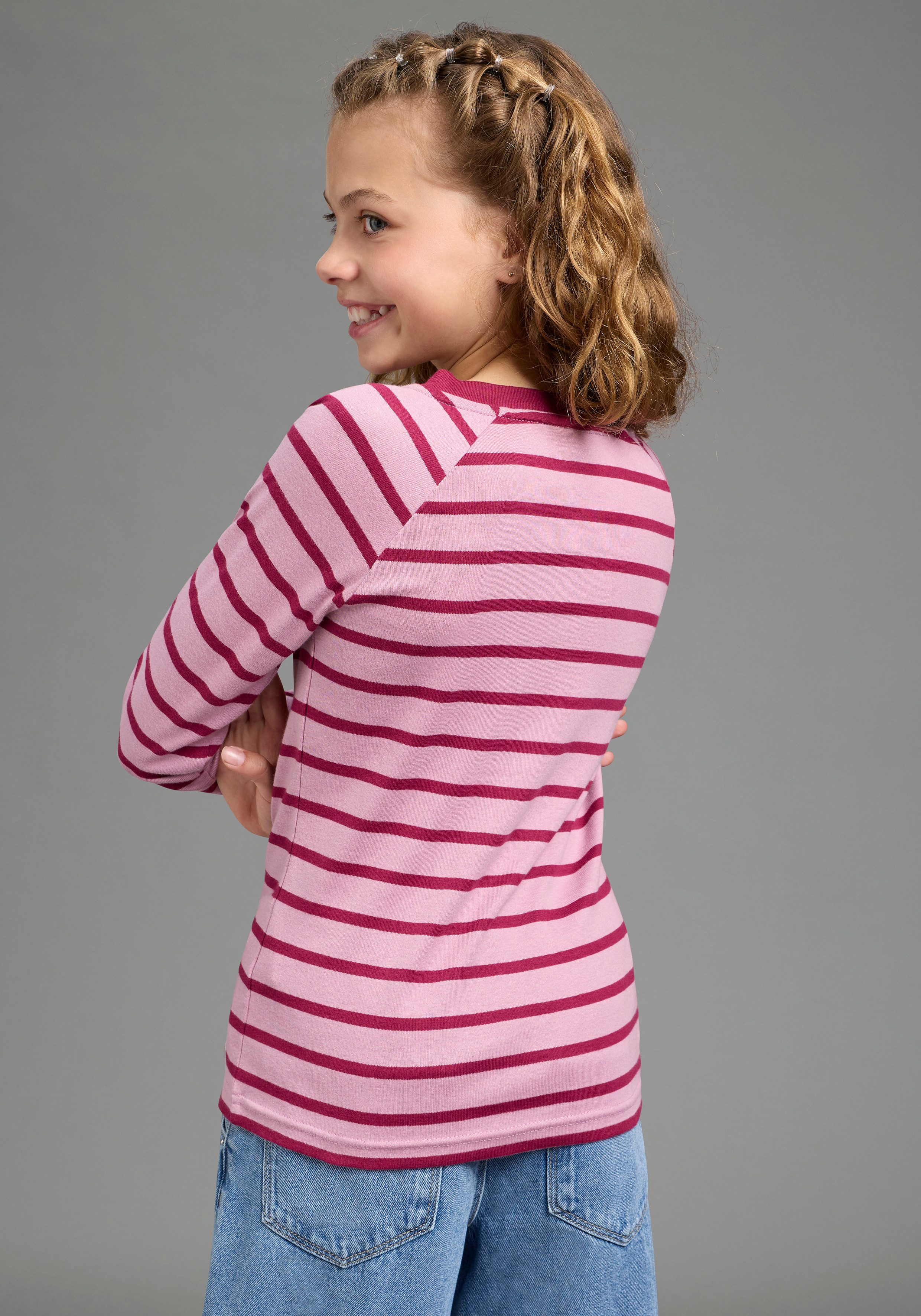 H.I.S Langarmshirt Garngewirktes Ripp-Shirt in modischen Ringelfarben von H.I.S Ringelshirt mit Ausschnitt in Kontrastfarben, eng geschnitten