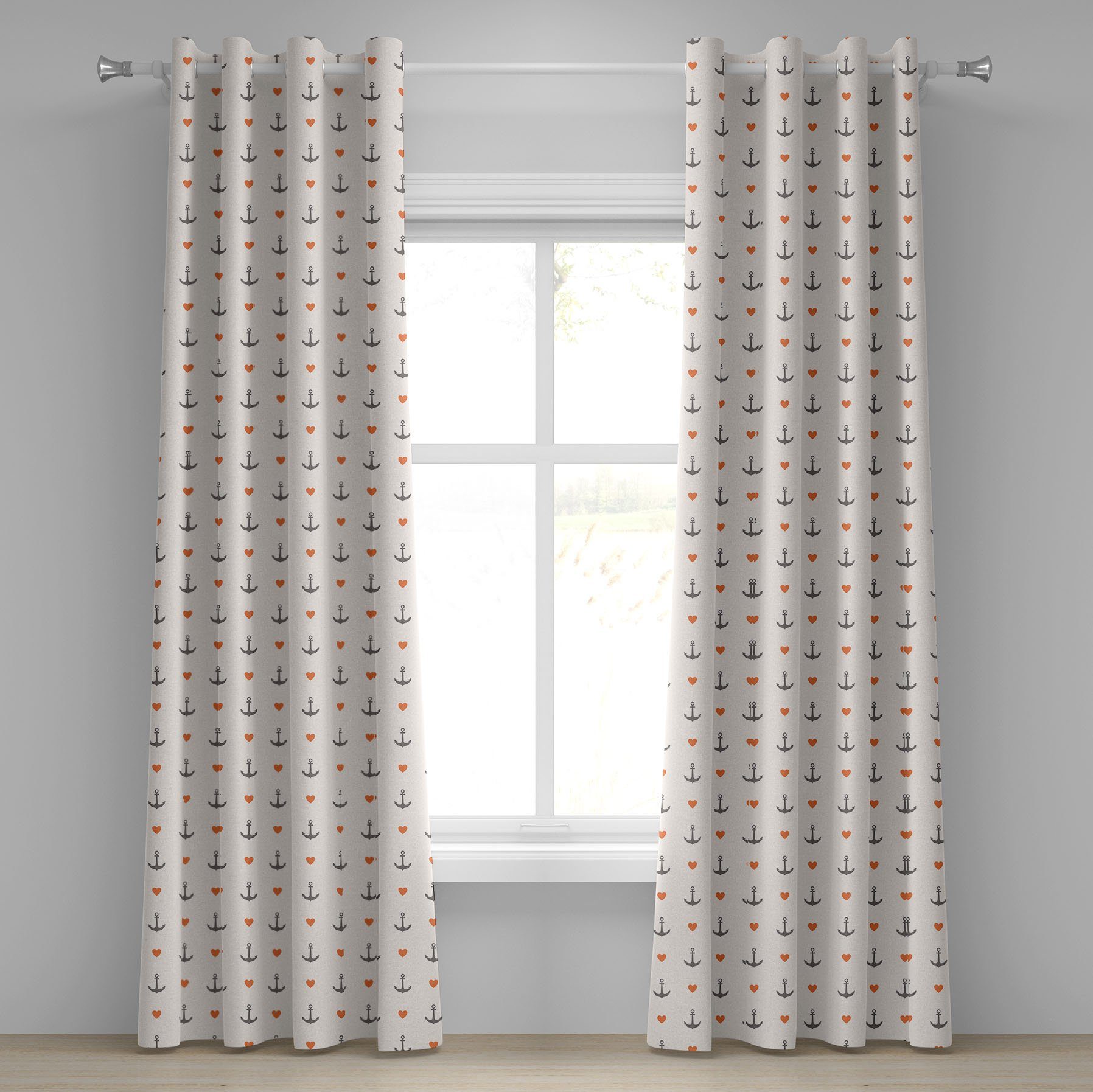 Gardine Dekorative 2-Panel-Fenstervorhänge für Schlafzimmer Wohnzimmer, Abakuhaus, Bunt Anker und Herz