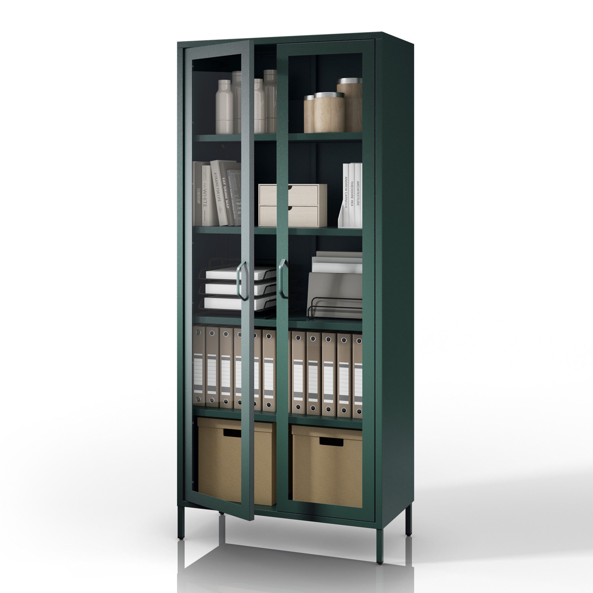 Jan Nowak Vitrine ANGELO Vitrine Glas Metall Stahl 80x185x45cm 4 Regale Sparkling (Stahl 0,6mm, 4 Regale 40kg, Hartglas 2 Türen, Wandmontage) Brilliance Beine regulierbar Wohnzimmer Salon