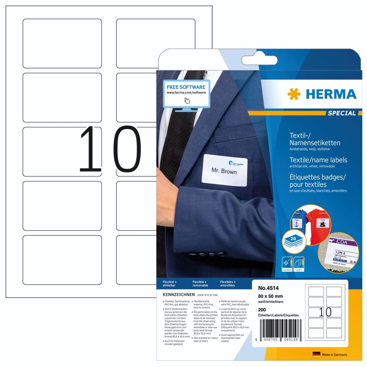 HERMA Etiketten Textil-/Namensetiketten 80x50mm 200 Stück