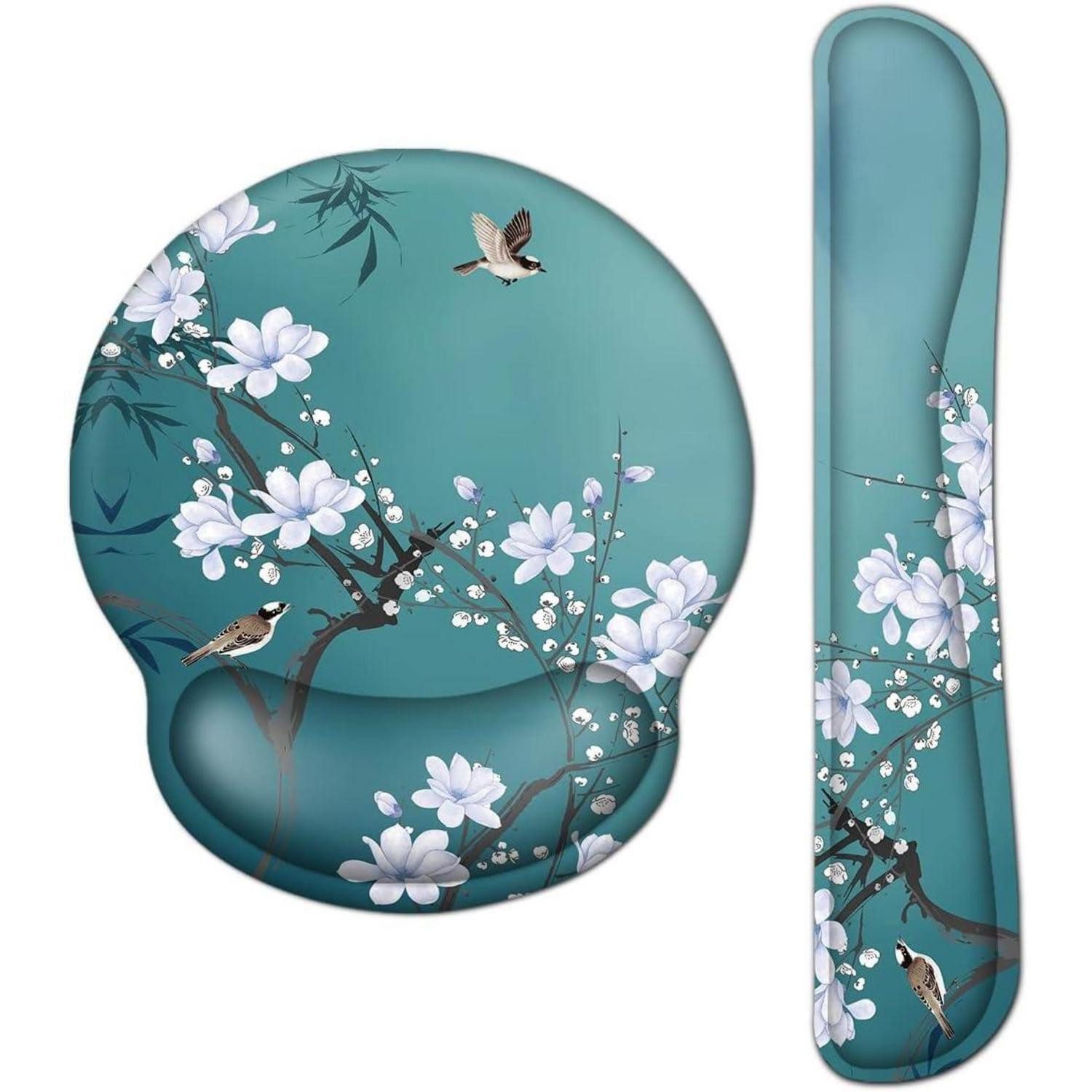 AOKSUNOVA Handballenauflage Mauspad mit Gelkissen Handauflage Tastatur Handgelenkauflage Blume