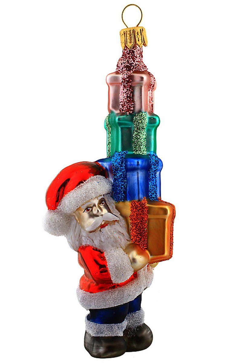 handdekoriert Hamburger Weihnachtskontor - - Santa Geschenkestapel, Dekohänger mit Christbaumschmuck mundgeblasen