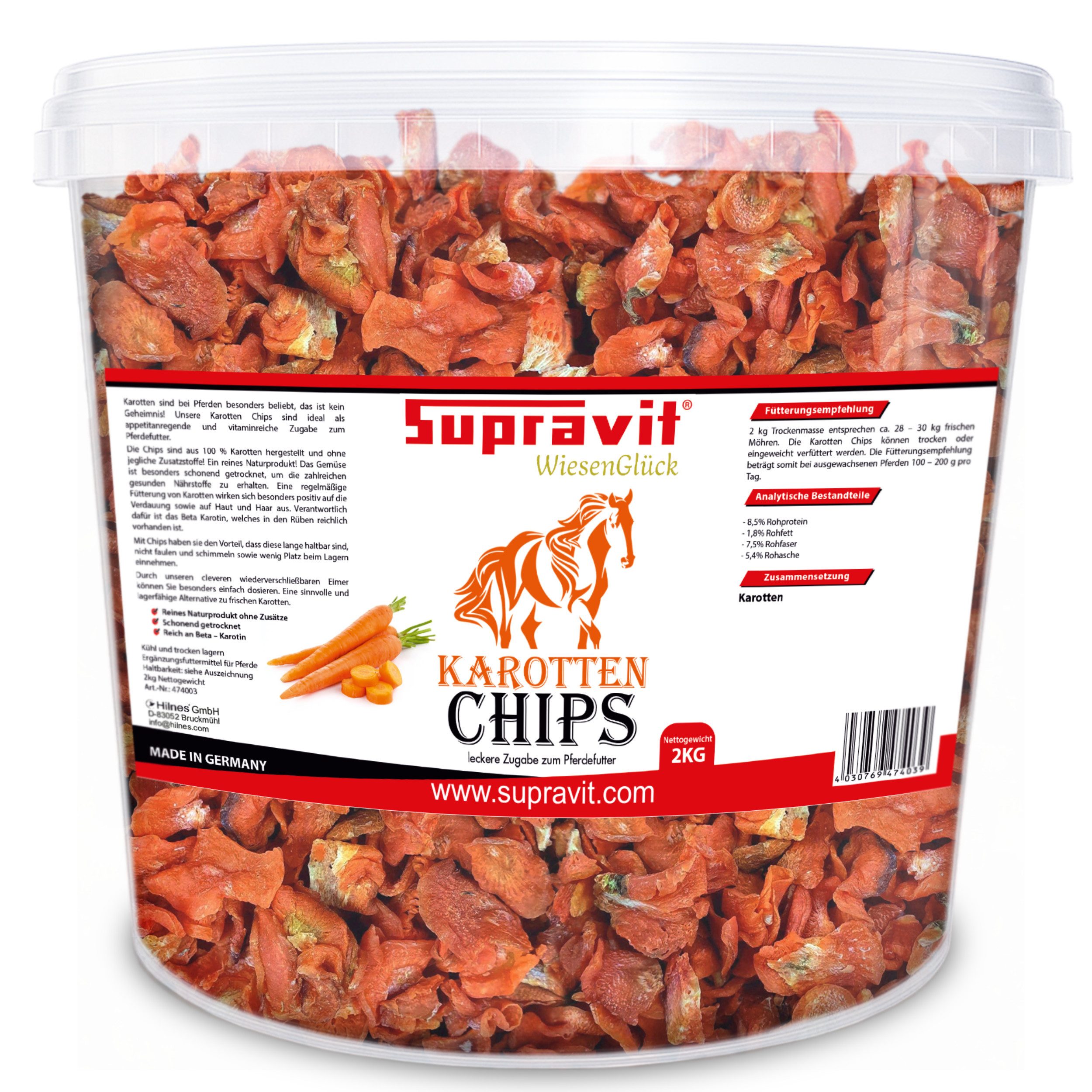 Supravit Karottenchips - Pferdeleckerlis ohne Zucker & Zusatzstoffe Karotte, Ergänzungsfutter für: Pferd
