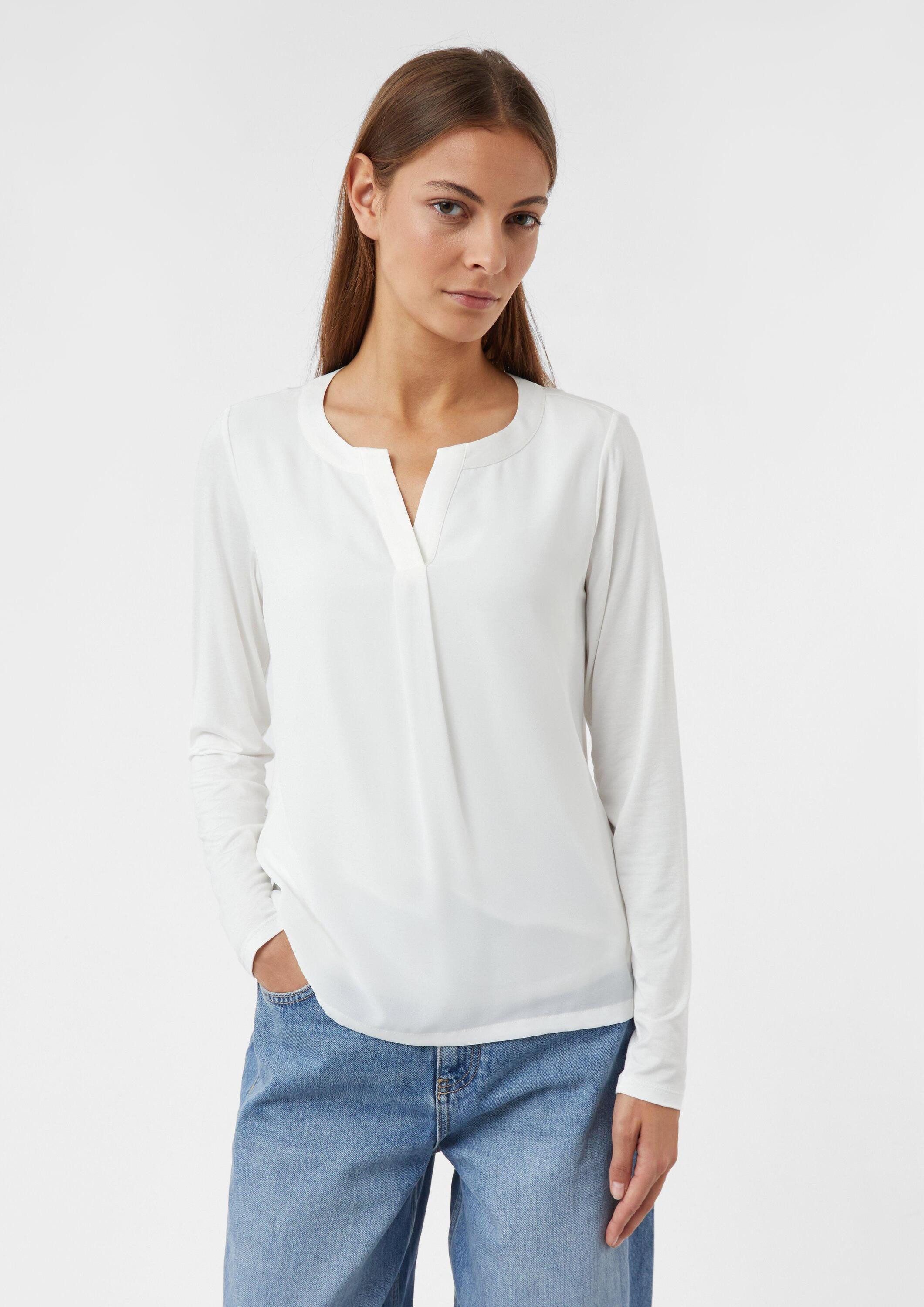 comma Langarmshirt T-Shirt Bluse aus Viskose-Crêpe