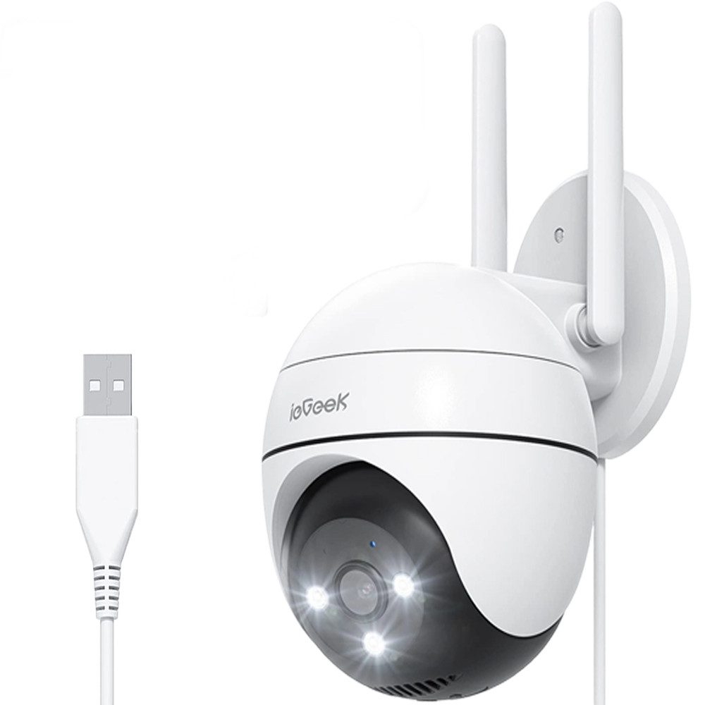 TWUFY Überwachungskamera ieGeek Überwachungskamera Außen Starlight Farbe Nachtsicht 2K 3MP (AuBenbereich, außen, Aussen, mit Farbiger Nachsicht, Zwei-Wege-Audio,PTZ,355 ° horizontal und 120 ° vertikal, 1-tlg., WiFi Dome Camera, Bewegungserkennung & Ton und Lichtalarm, alexa, Cloud/SD Speicher & 24/7 Aufnahme)