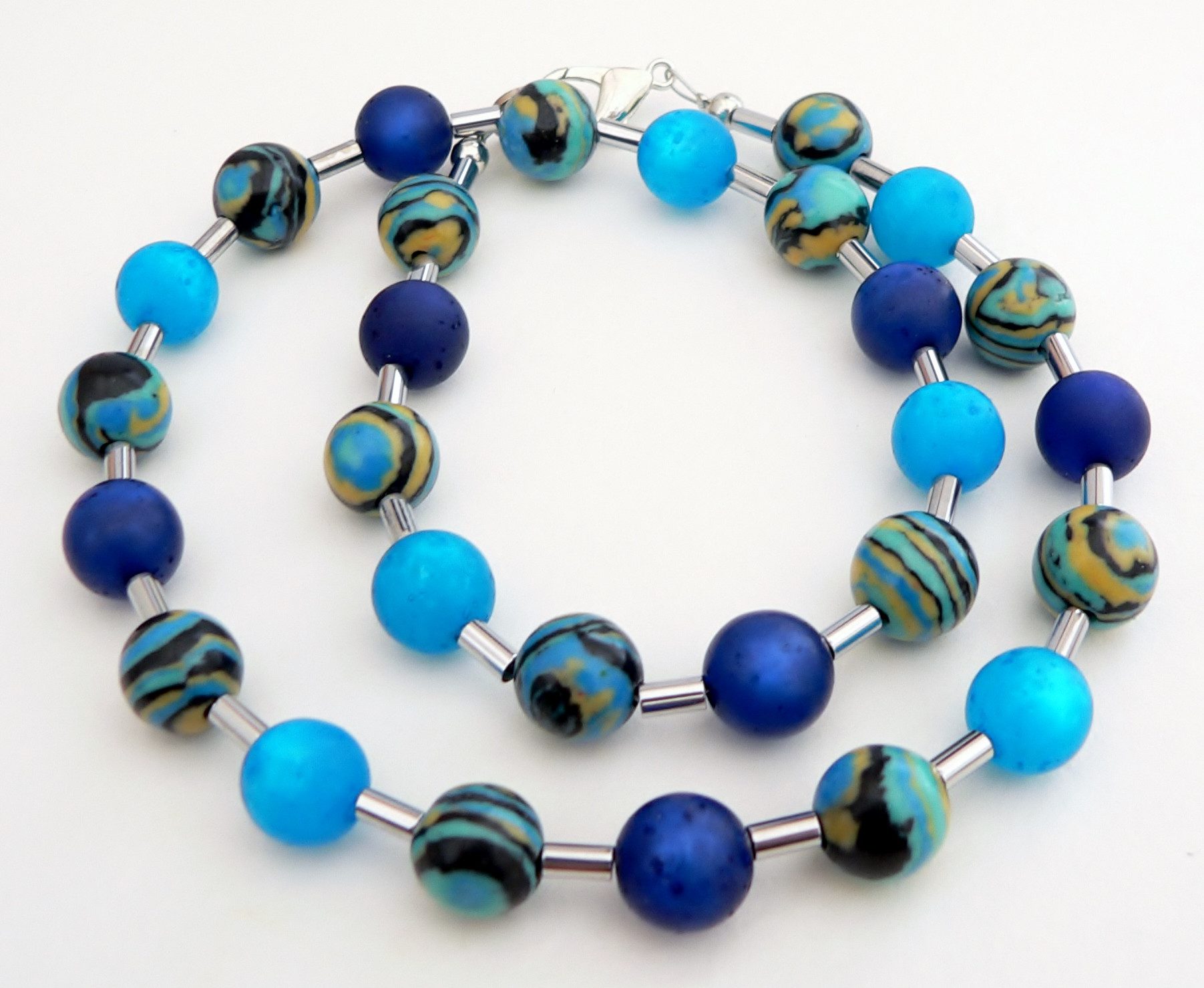 traumschmuck Collier 116e Halskette Kette Perlen Malachit Polaris blau-/dunkelblau, türkis (Geschenk, Muttertag, Weihnachten, Geburtstag, Valentinstag, incl. Schmuckbox), handgefertigt, Made in Germany