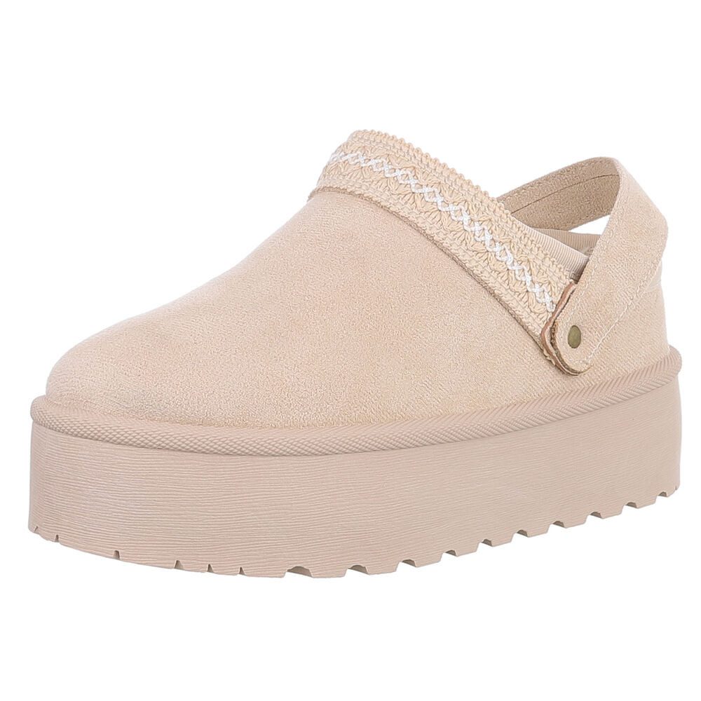 Ital-Design Bequeme Freizeitschuhe mit Riemen für Damen Snowboots (90169618) Flach Stiefeletten in Beige