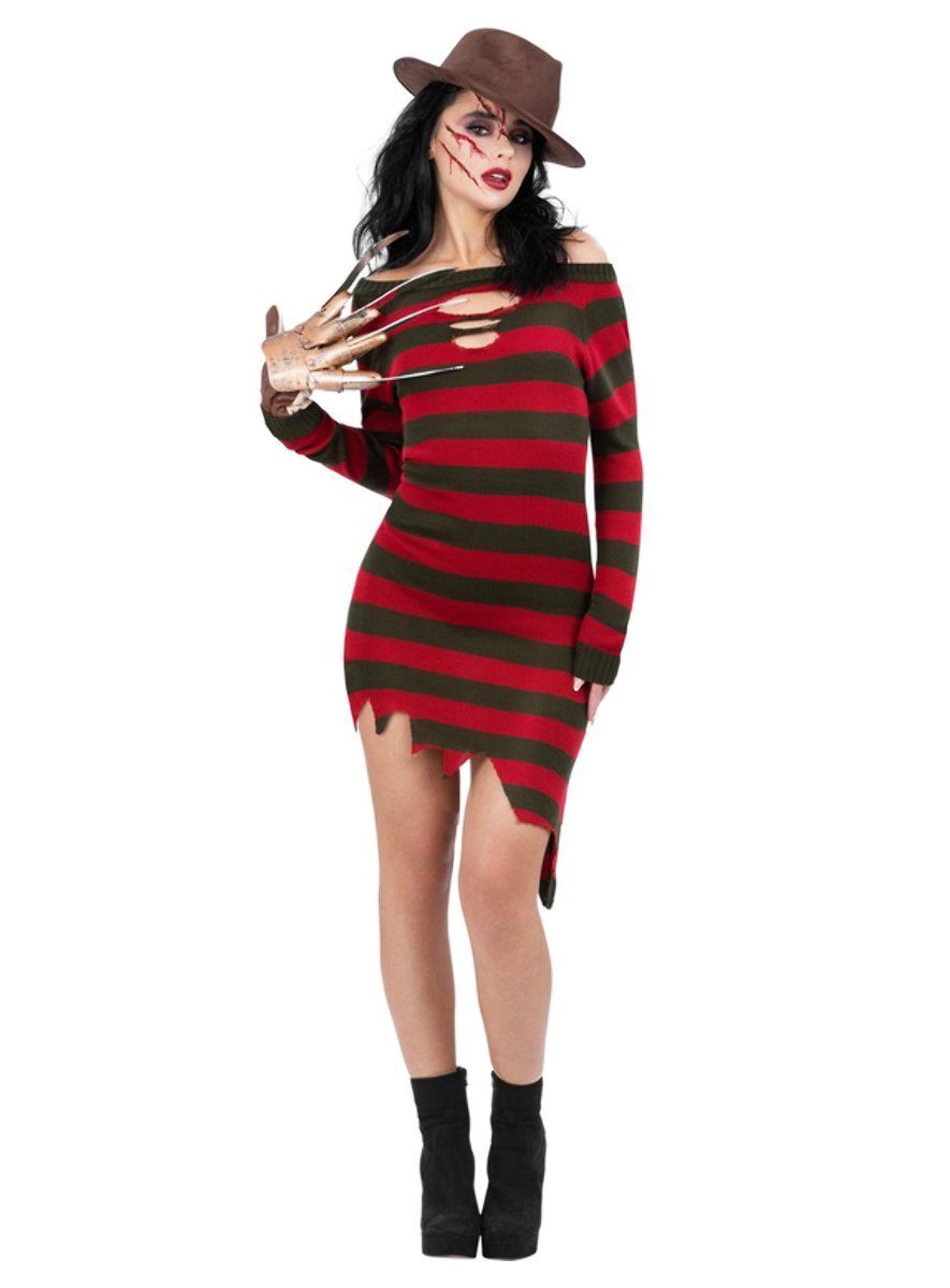 Smiffys Kostüm Freddy Krueger Kostümkleid für Frauen, Traumhaftes Kleid im Stil von Nightmare on Elm Street