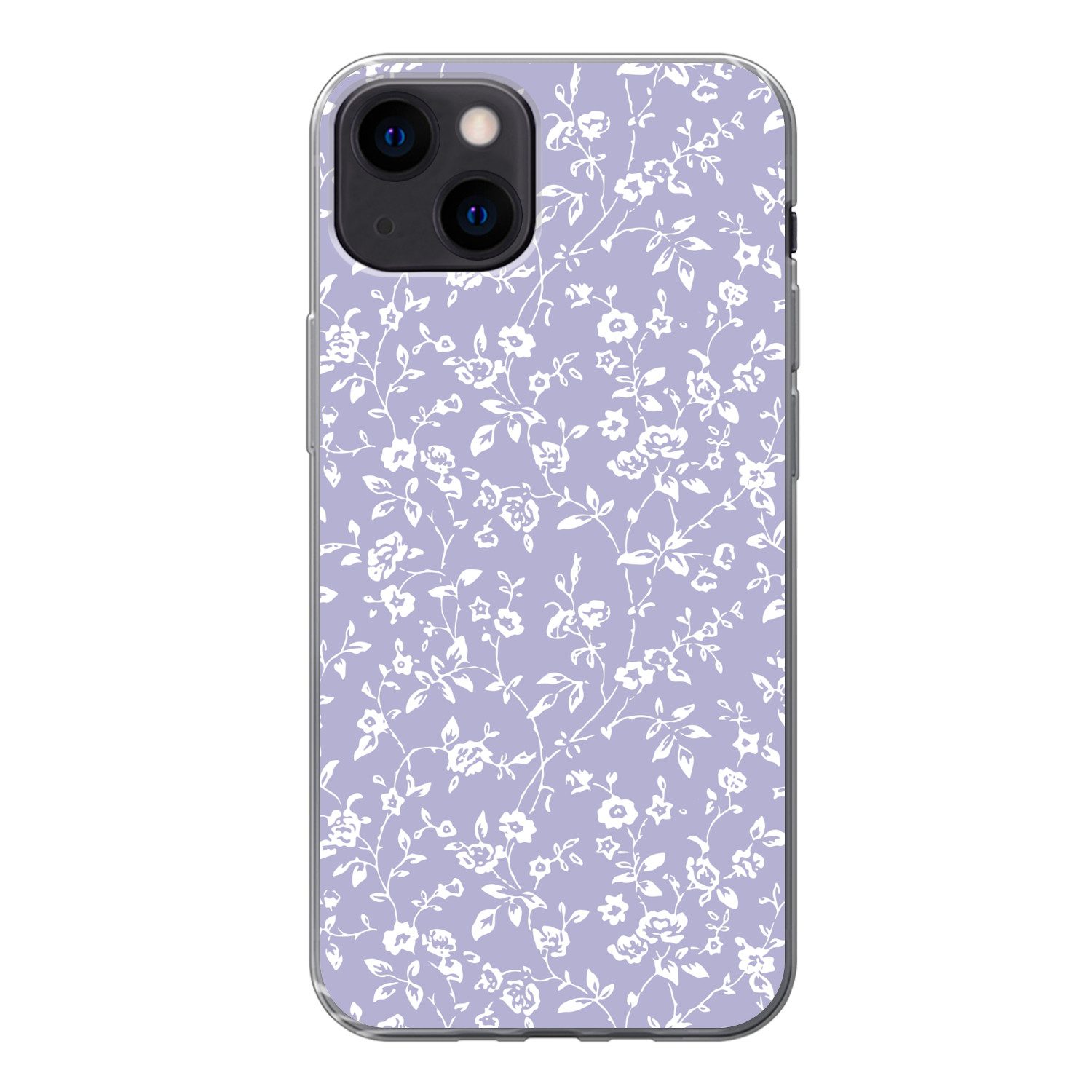 MuchoWow Handyhülle für Apple iPhone 13 Florales Muster - Lila - Weiß - Blumen, Smartphone-Bumper, Print, Handy Schutzhülle Dünn