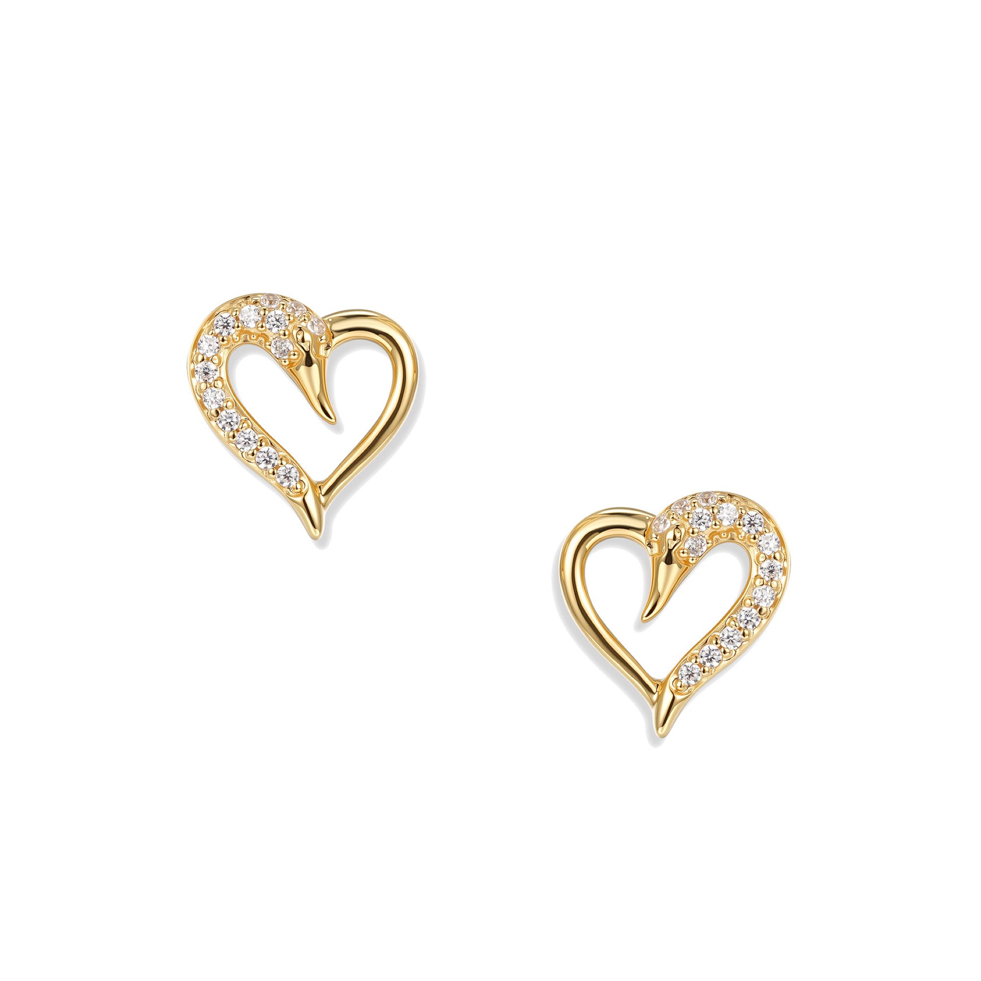 Seinerzeit FLORA & FAUNA Paar Ohrstecker Crystal Schwan Herz Ohrringe, Material: 925 Sterling Silber vergoldet