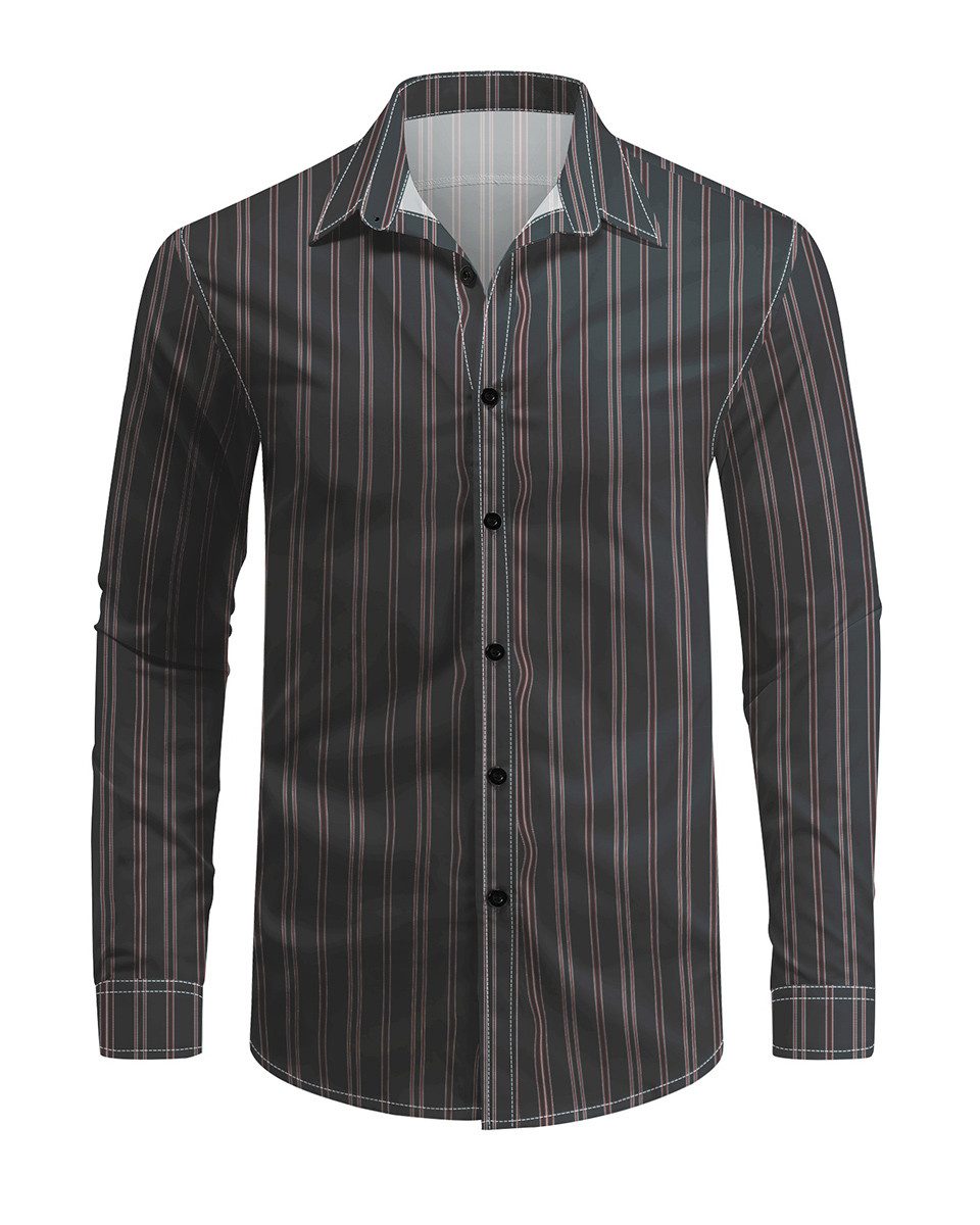 Allthemen Langarmhemd mit mehrfarbigen Blockstreifen Herren Freizeitshemd Regular Fit