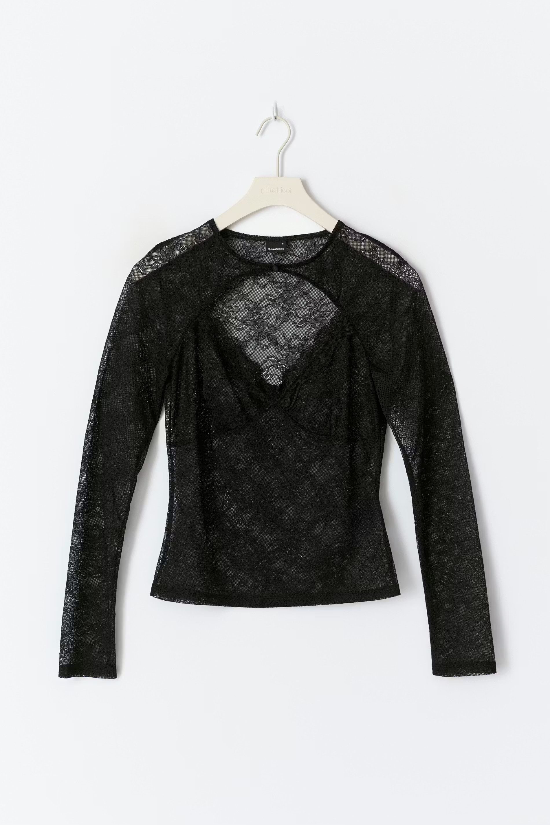Gina Tricot Langarmshirt - Gina Tricot Spitzentop - schwarzes Spitzen Top für Damen