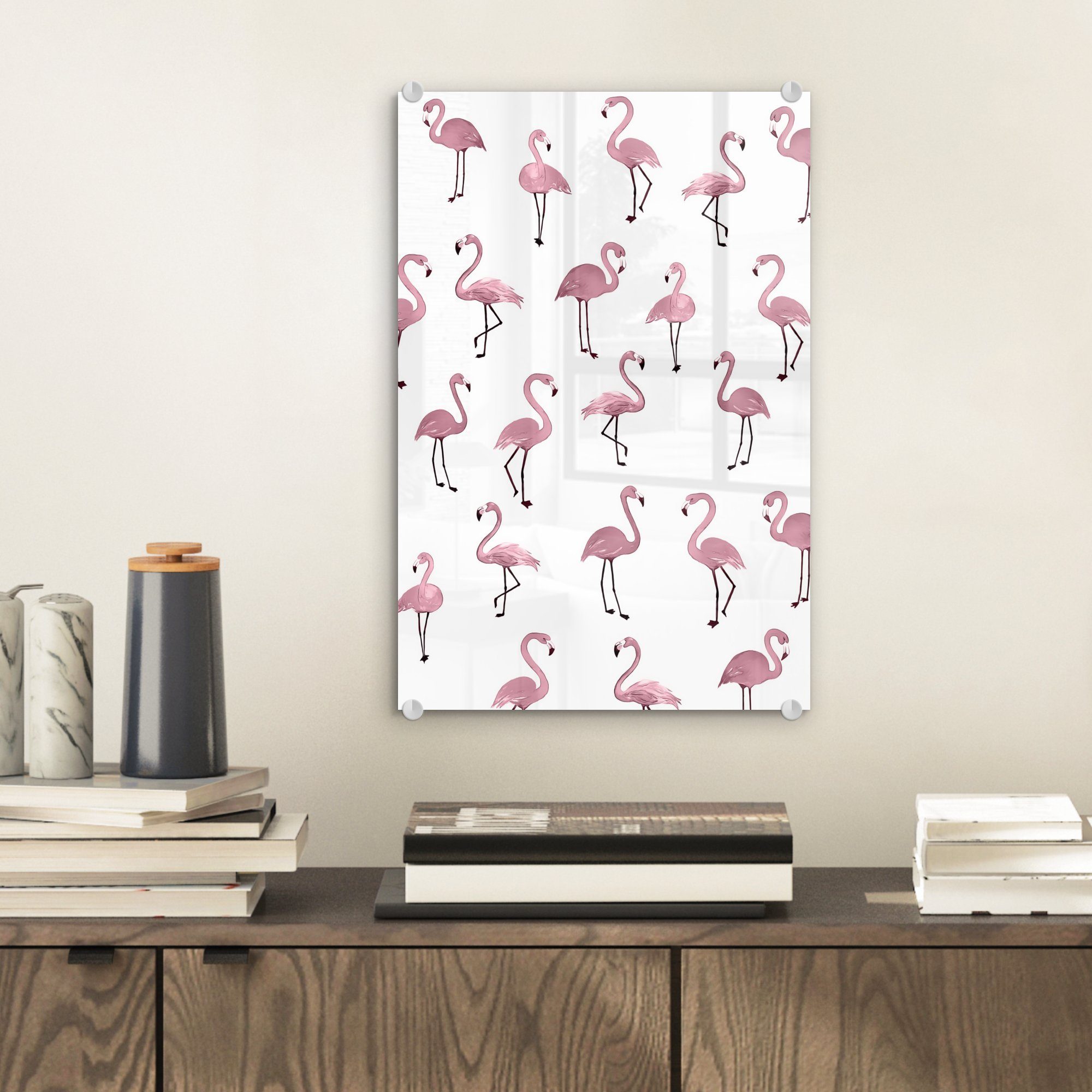 MuchoWow Acrylglasbild Flamingo Rosa Glas - auf Bilder Muster, Wandbild St), - - Wanddekoration bunt Foto - (1 Glasbilder - auf Glas